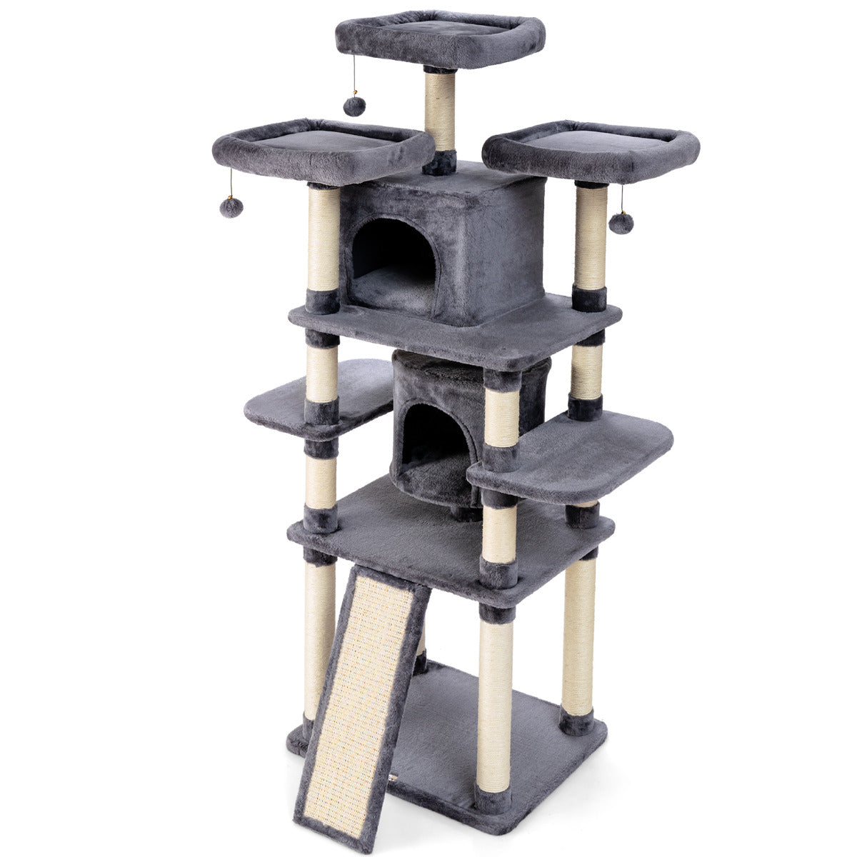 Torre Multinível para Gatos com 170 cm de Altura em Cinzento
