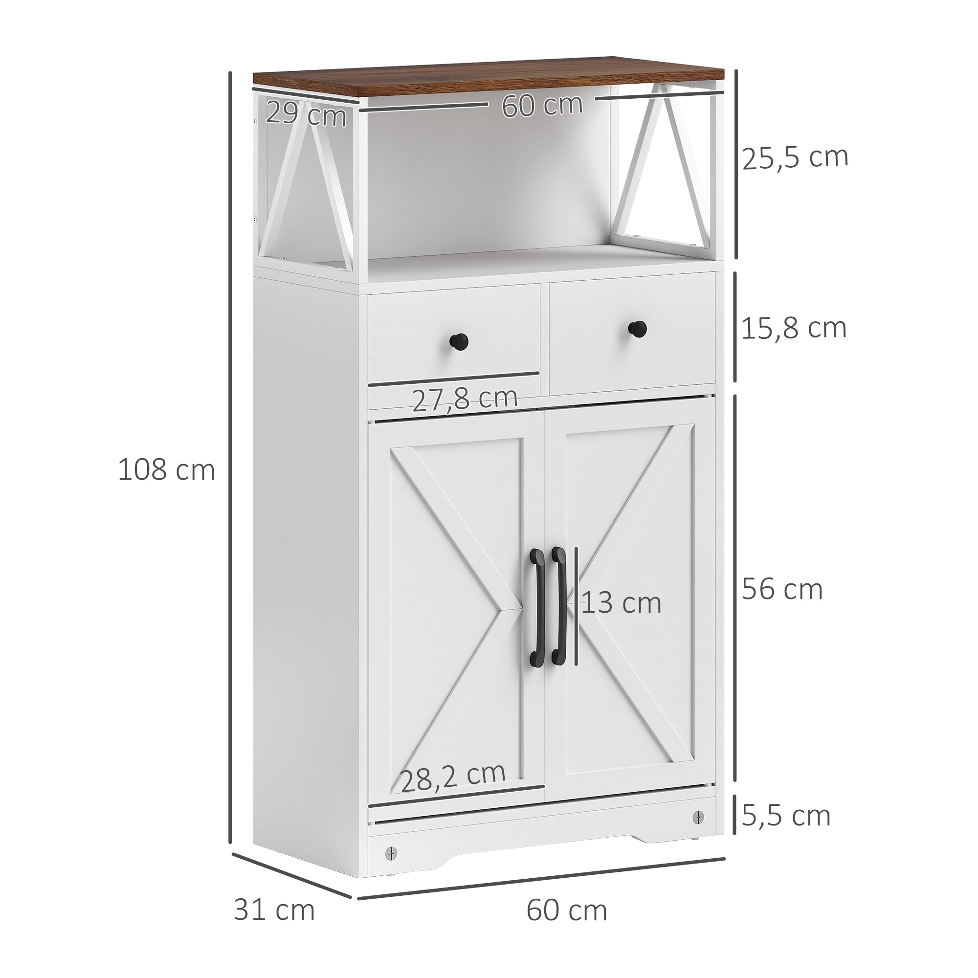 Aparador Multiusos com Prateleiras e Gavetas - Branco 60x31x108 cm