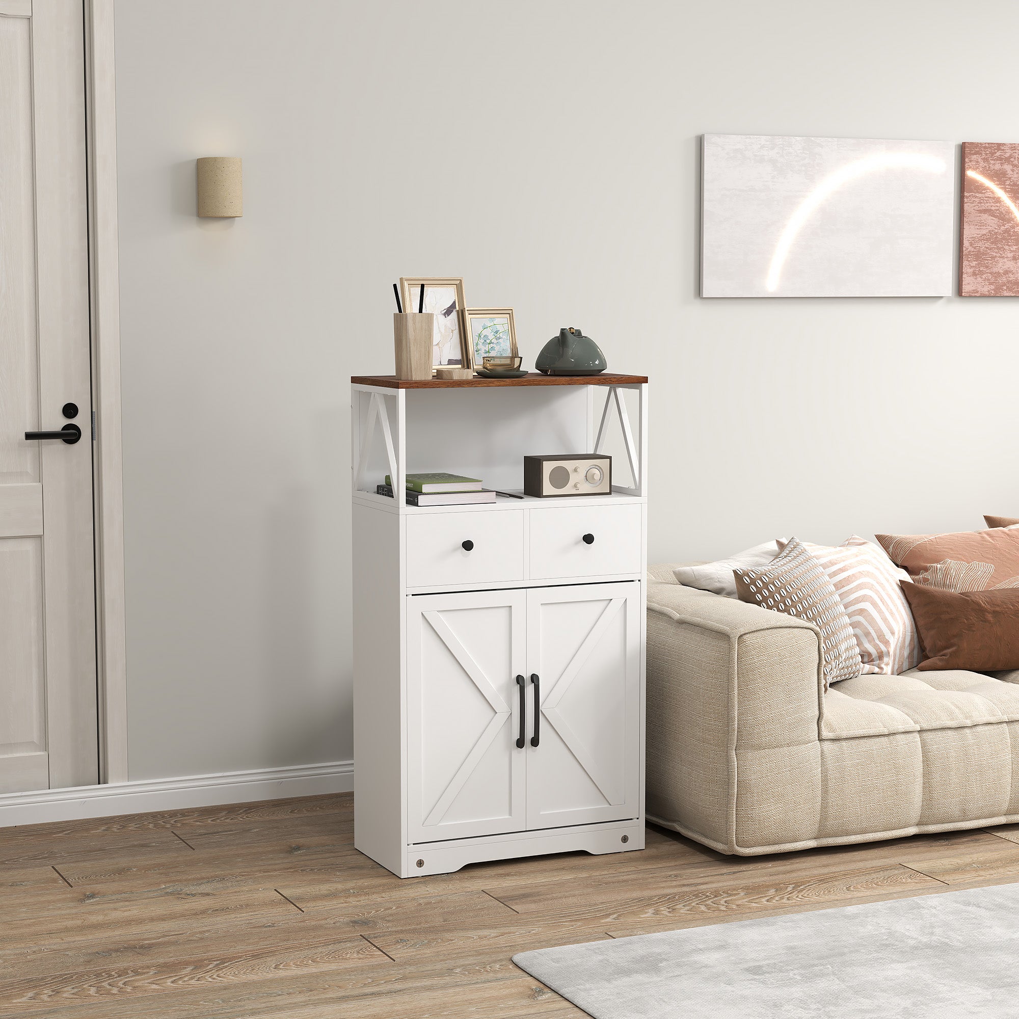 Aparador Multiusos com Prateleiras e Gavetas - Branco 60x31x108 cm
