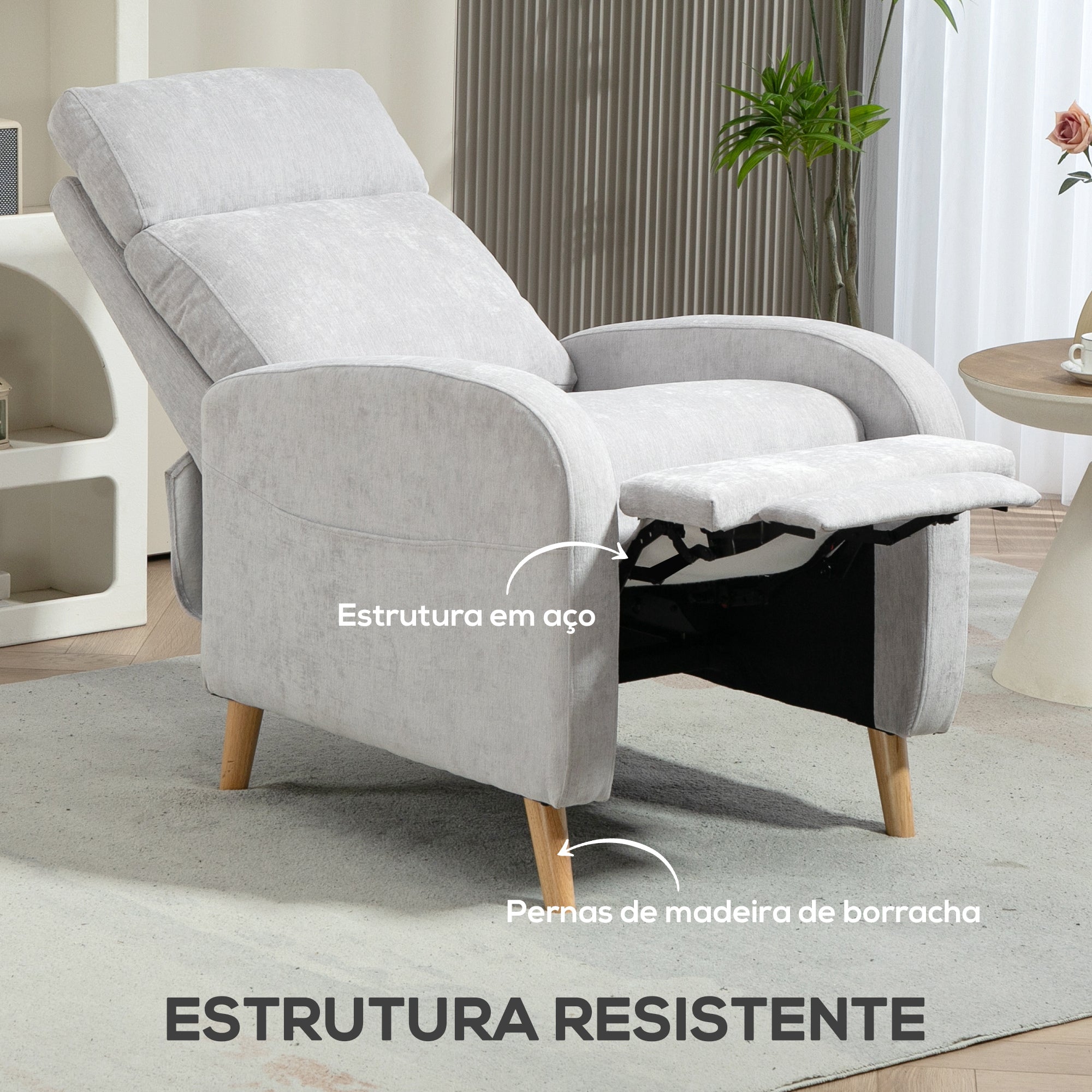 Poltrona Relax Reclinável Cinza Claro 68x90x106 cm
