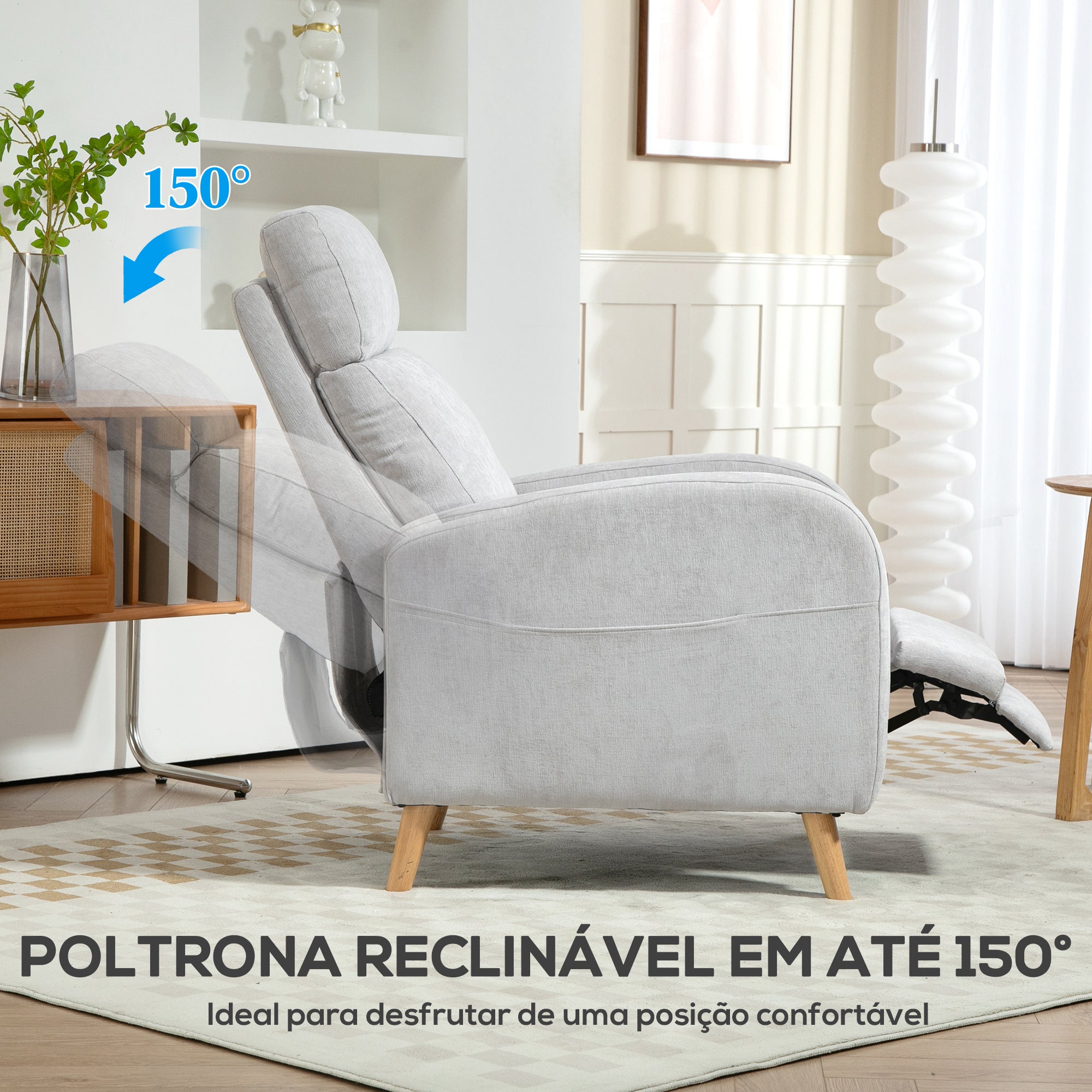 Poltrona Relax Reclinável Cinza Claro 68x90x106 cm