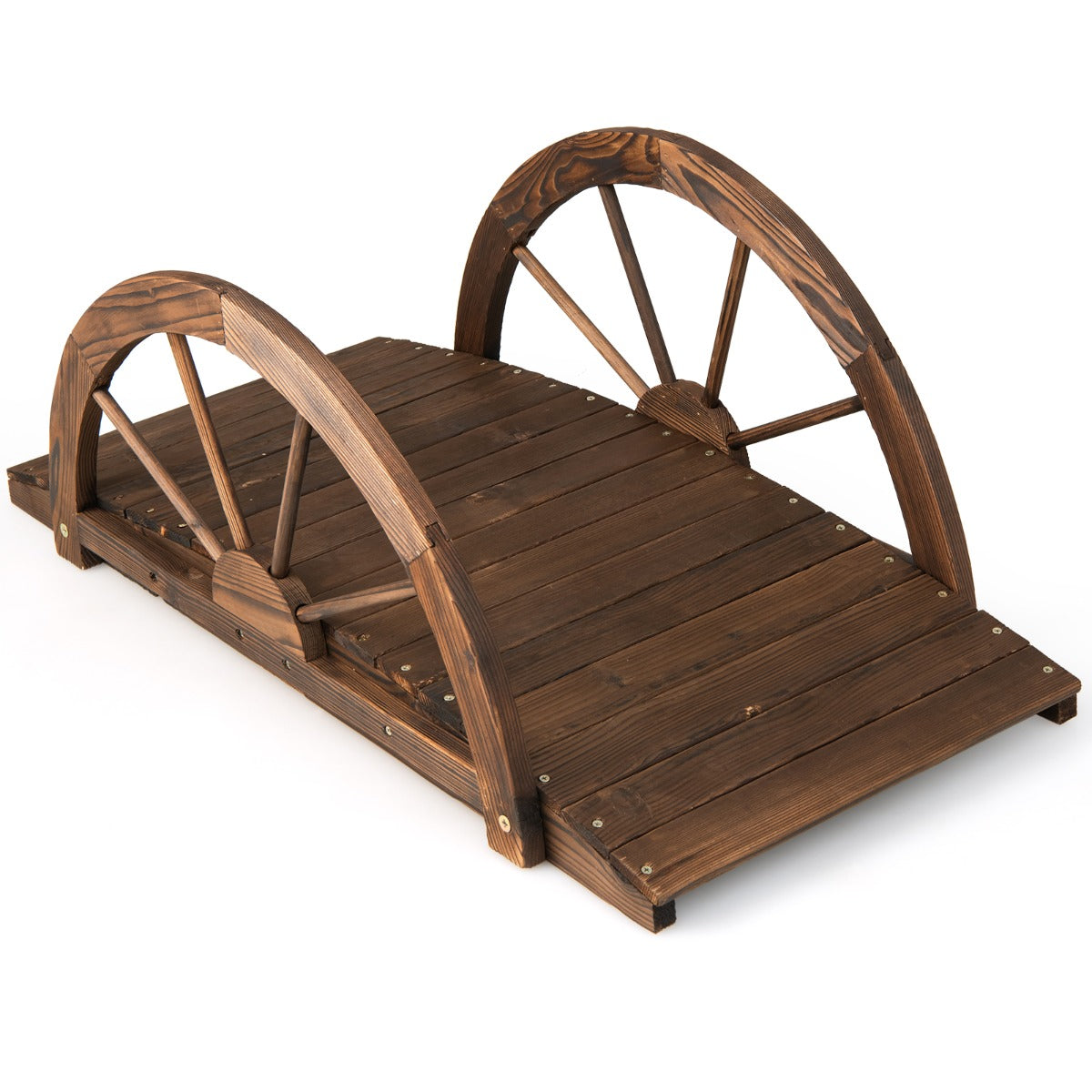 Ponte de Jardim em Madeira com Dupla Guarda de Meia Roda para Decoração 101,5 x 48,5 x 38 cm