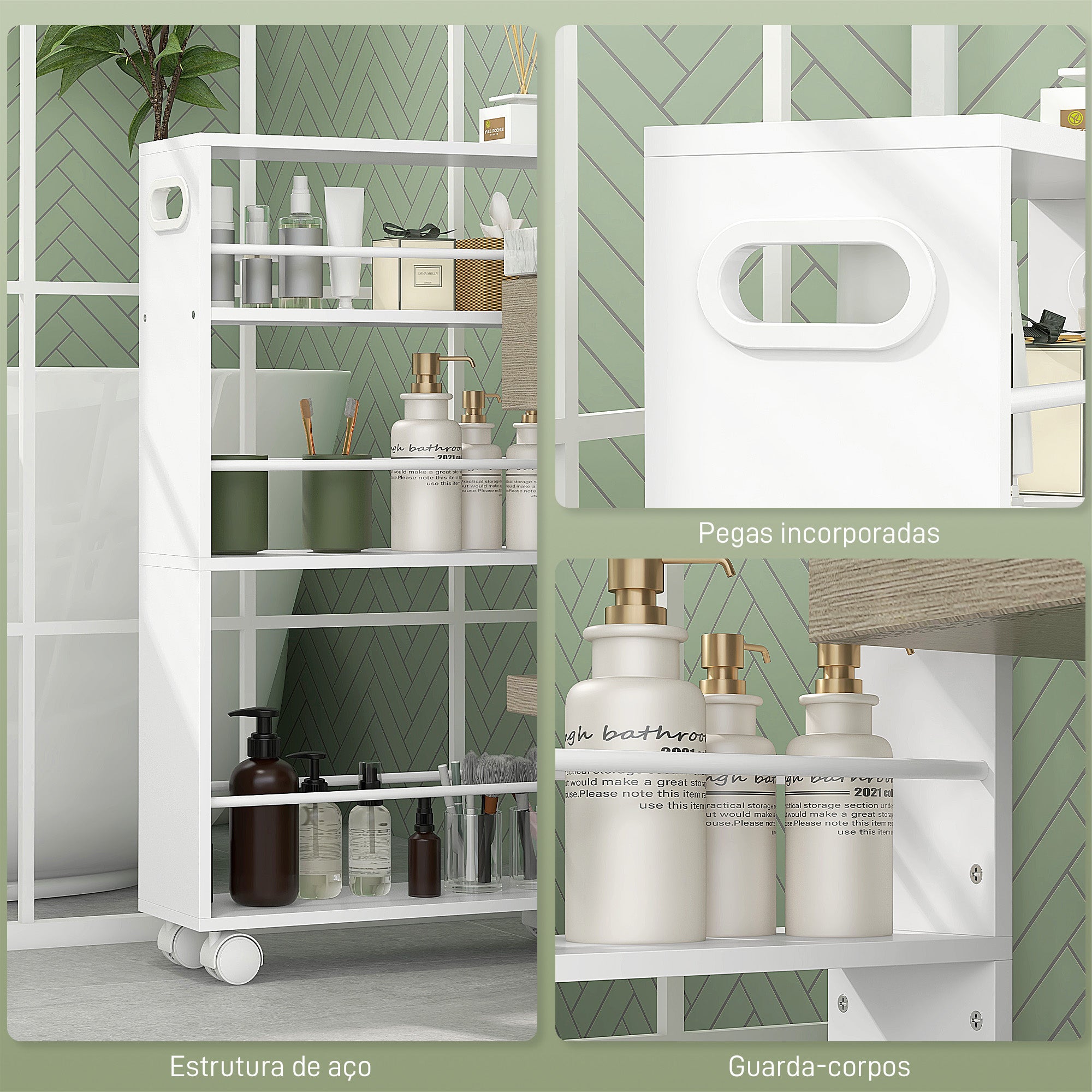 Carrinho Auxiliar de 3 Níveis Branco 45x15x80 cm - Organização Eficiente e Versátil