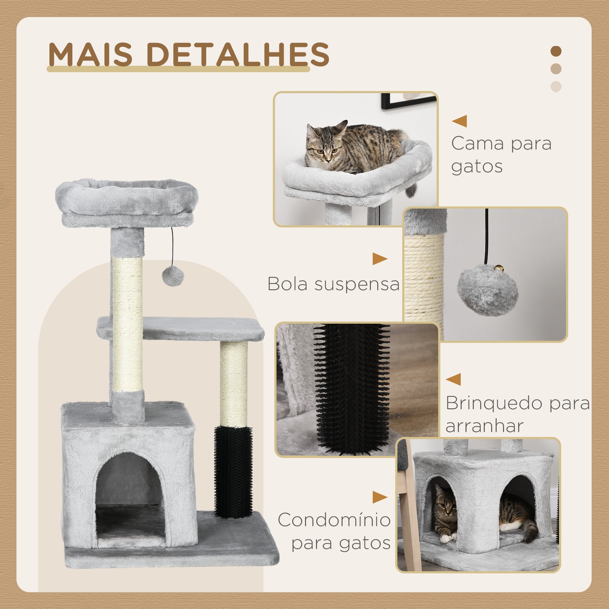 Arranhador para Gatos Médios Cinzento 48x48x85 cm