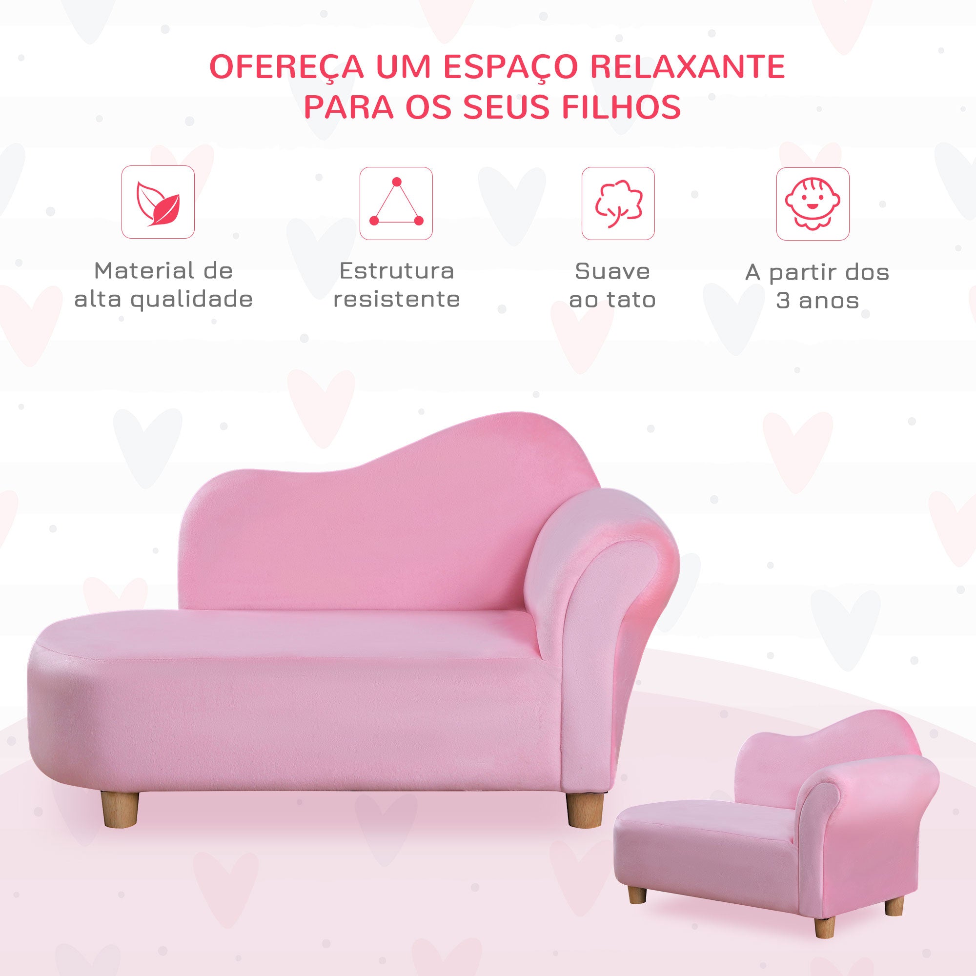 Mini Sofá Infantil – 80x40x49 cm – Rosa – Estofado em Poliéster
