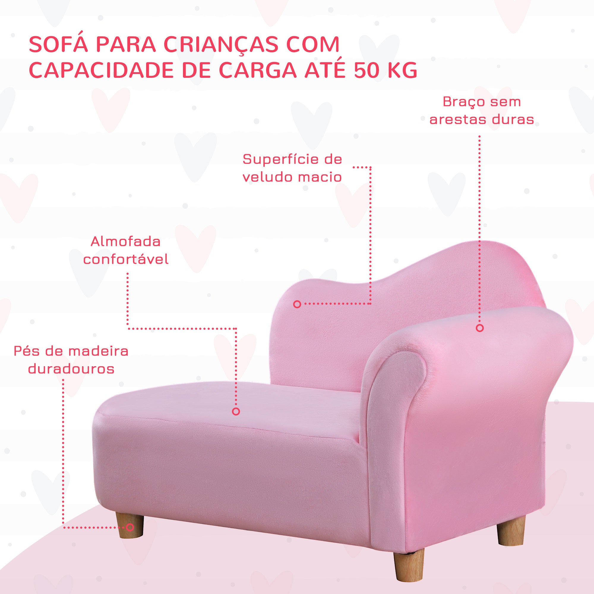 Mini Sofá Infantil – 80x40x49 cm – Rosa – Estofado em Poliéster