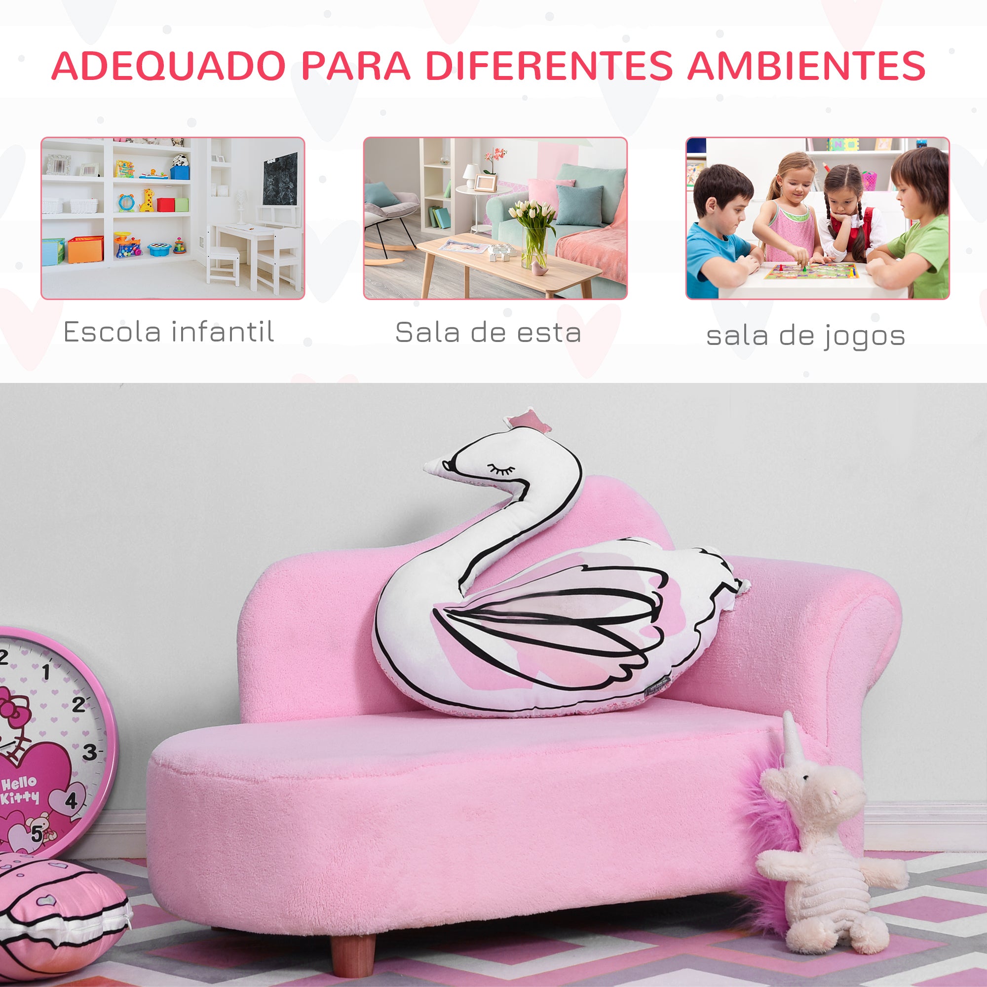 Mini Sofá Infantil – 80x40x49 cm – Rosa – Estofado em Poliéster
