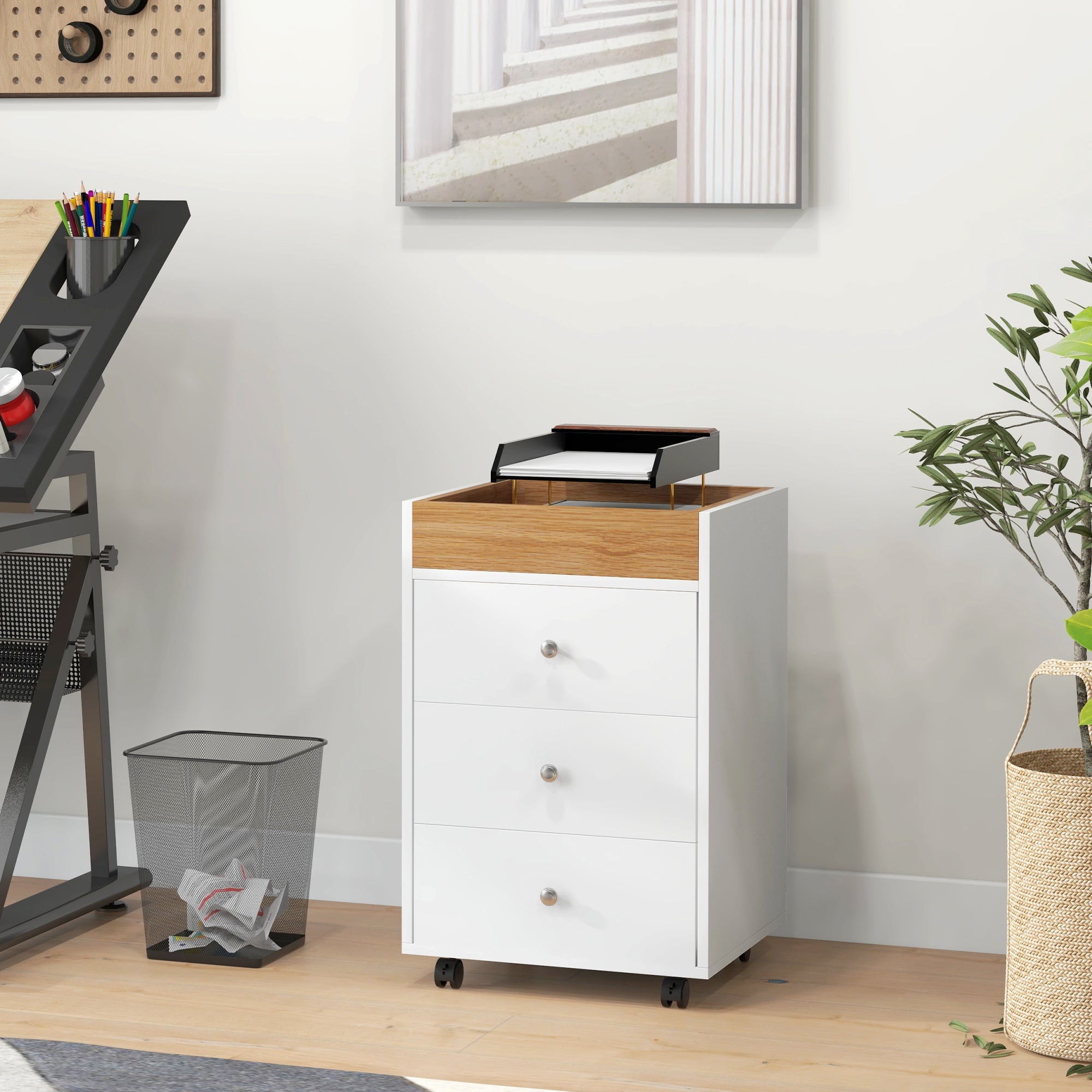 Bloco de Gavetas para Escritório Móvel - 43x40x66.5 cm - Branco