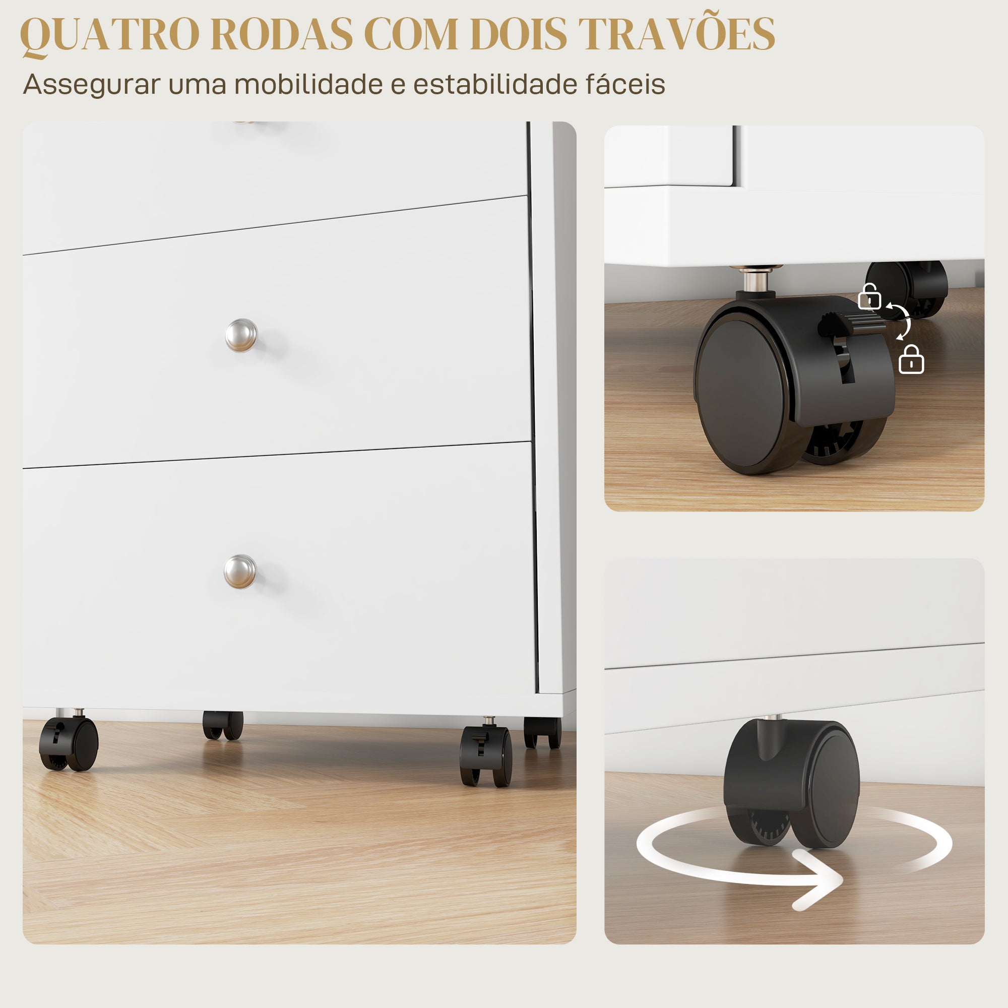 Bloco de Gavetas para Escritório Móvel - 43x40x66.5 cm - Branco