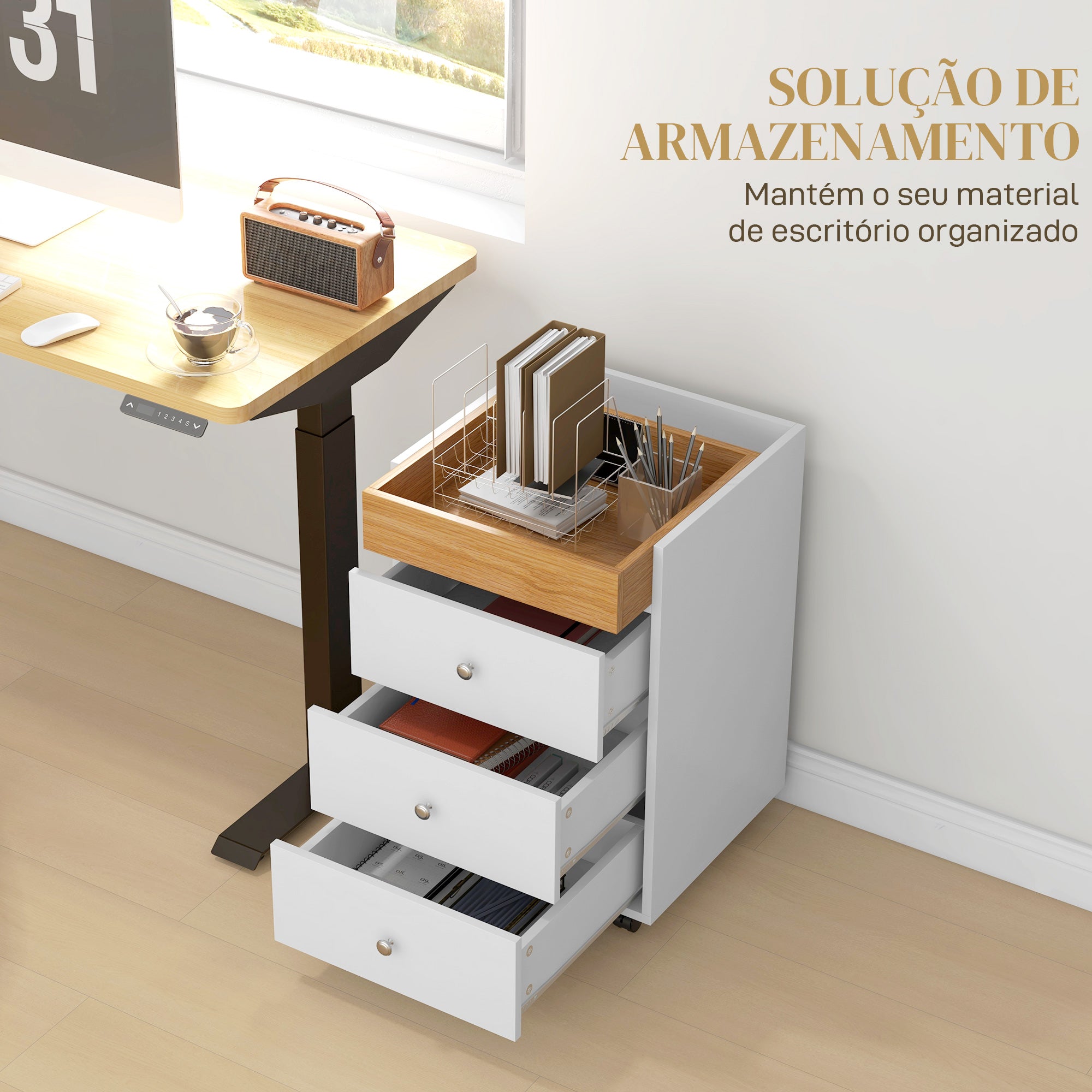 Bloco de Gavetas para Escritório Móvel - 43x40x66.5 cm - Branco