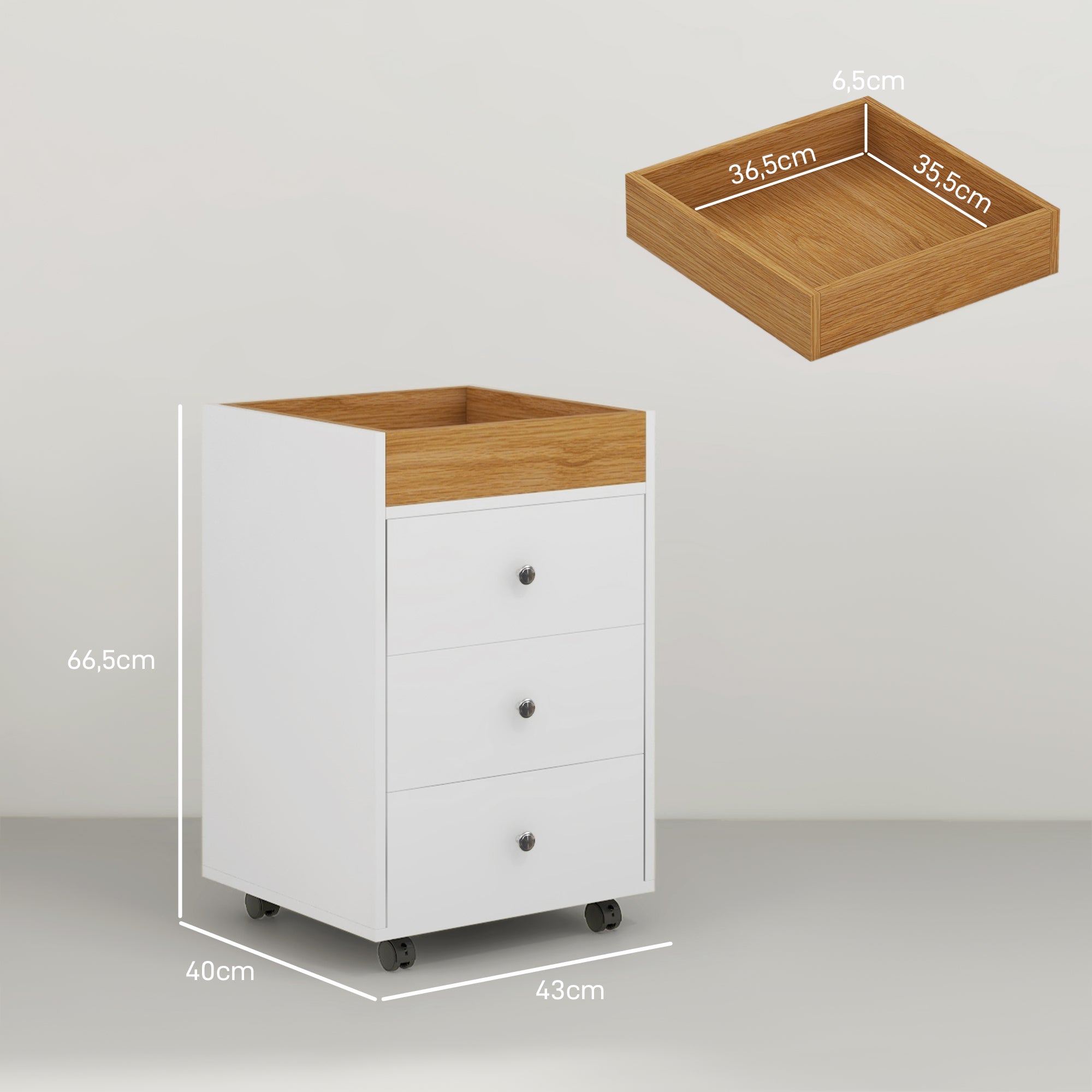 Bloco de Gavetas para Escritório Móvel - 43x40x66.5 cm - Branco