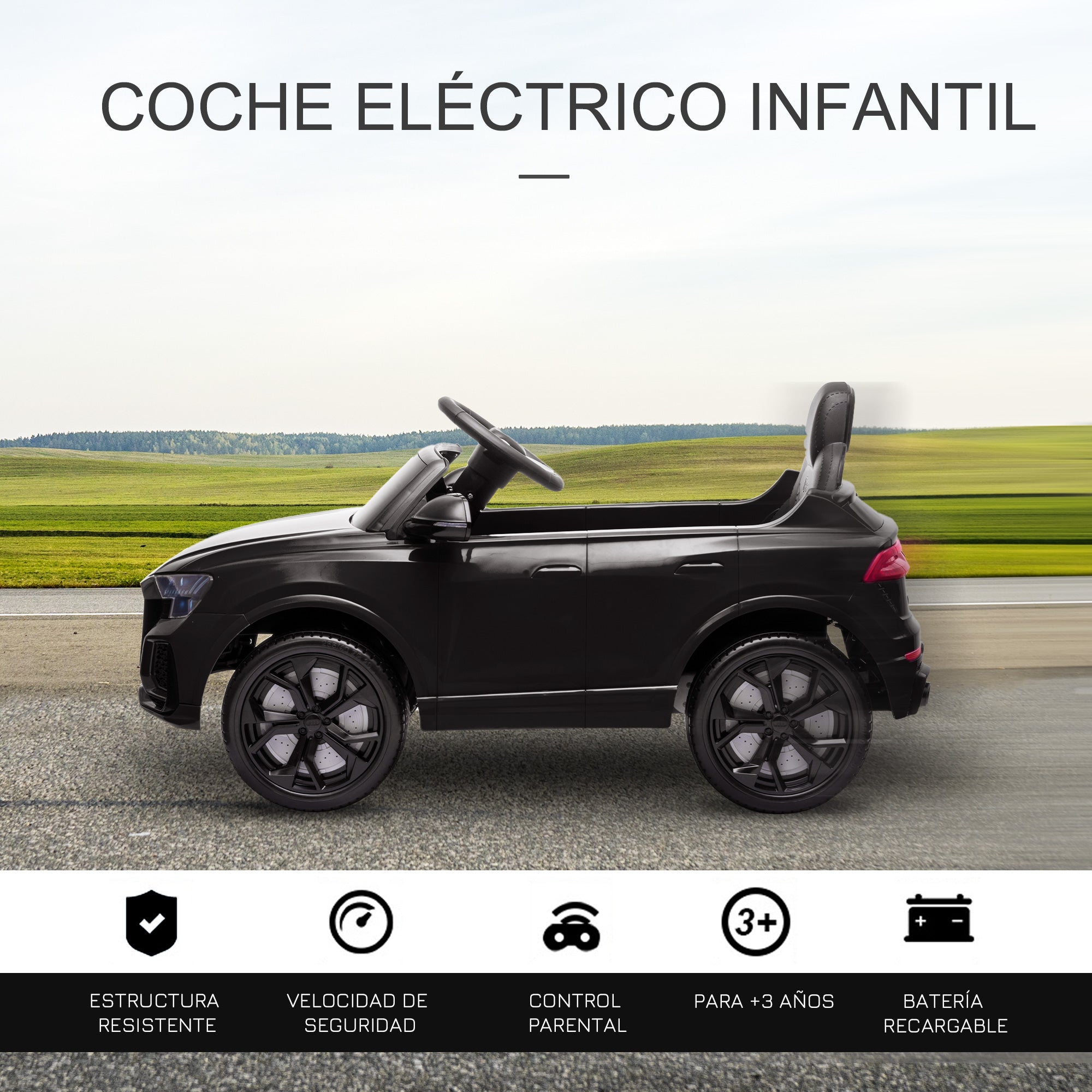 Carro Elétrico Infantil Licença Audi RS Q8 Preto 101x62x51cm