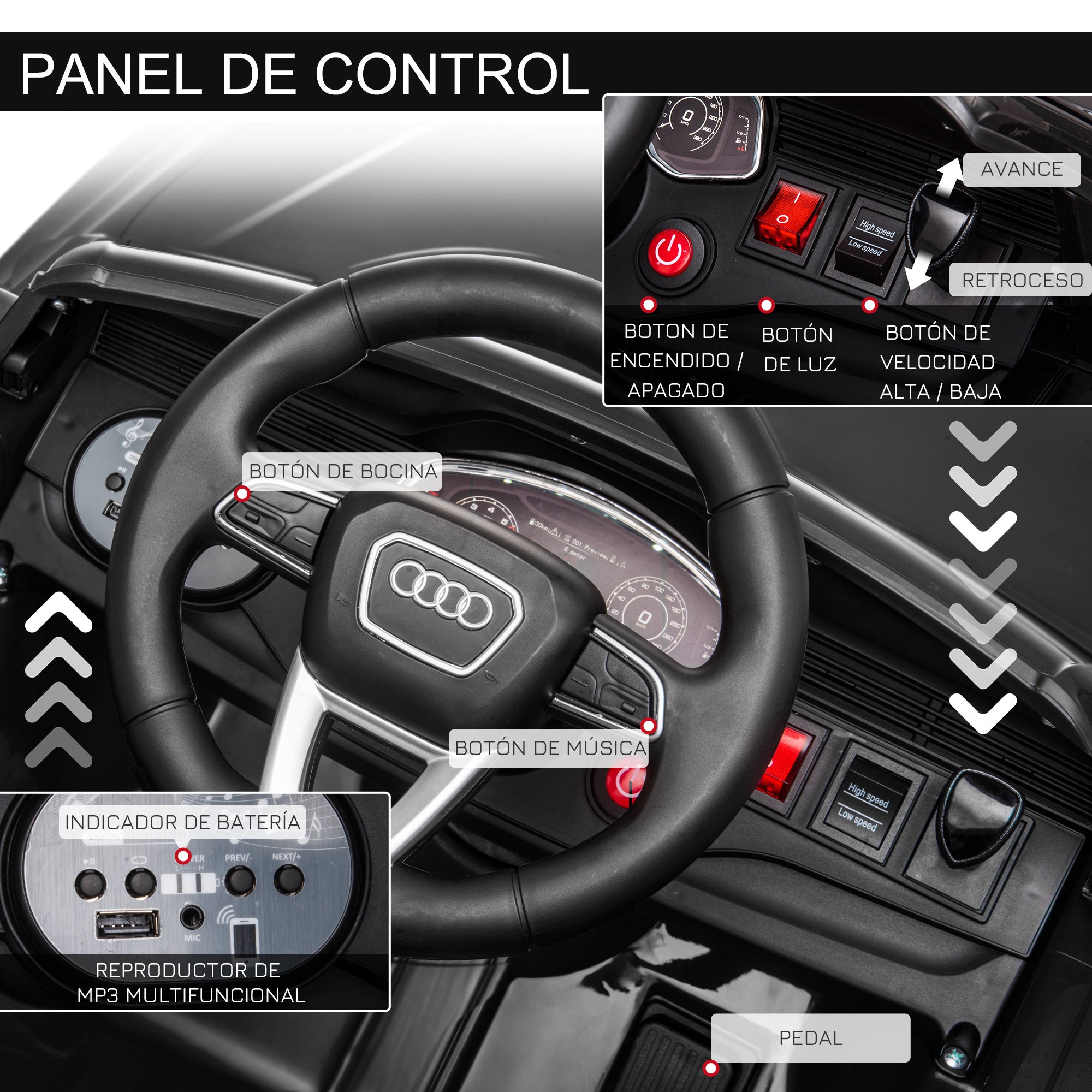 Carro Elétrico Infantil Licença Audi RS Q8 Preto 101x62x51cm