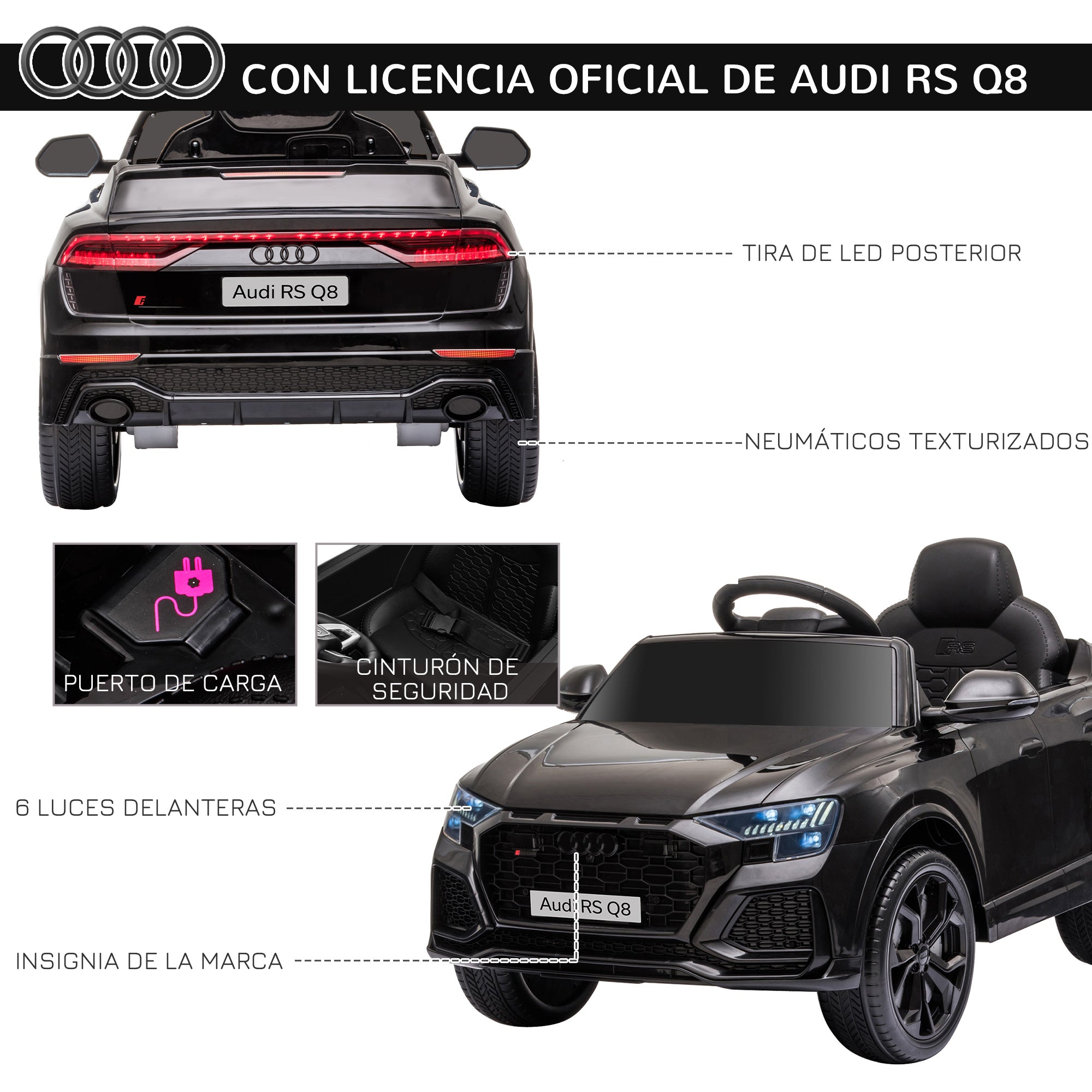 Carro Elétrico Infantil Licença Audi RS Q8 Preto 101x62x51cm