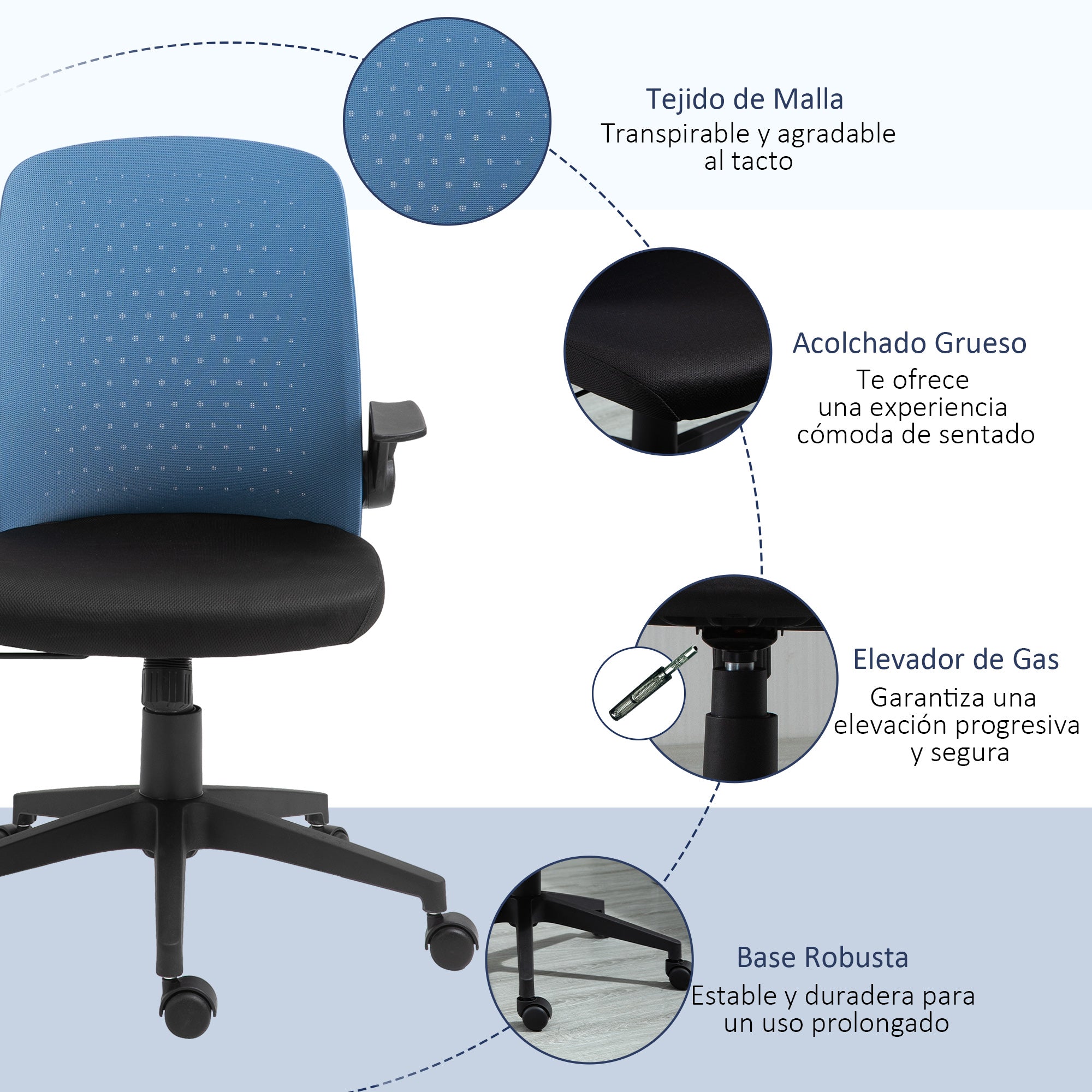 Cadeira de Escritório Ergonômica Azul 57x61x102cm