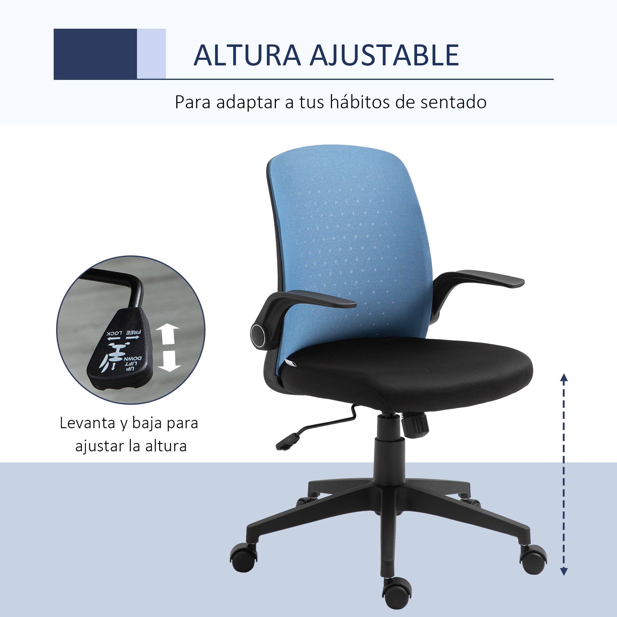 Cadeira de Escritório Ergonômica Azul 57x61x102cm