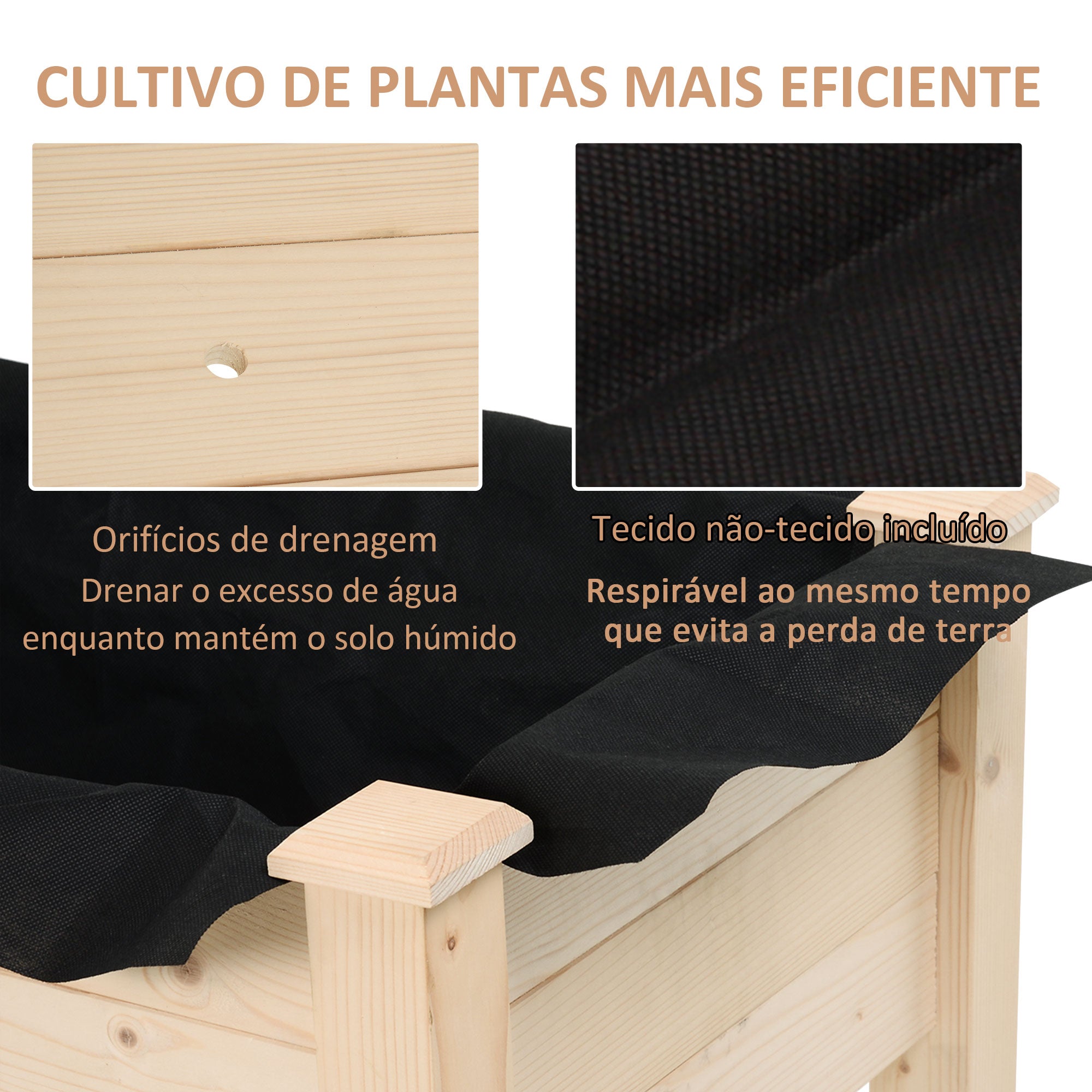 Horta Elevada de Madeira 86x46x76cm Cor de Madeira Natural