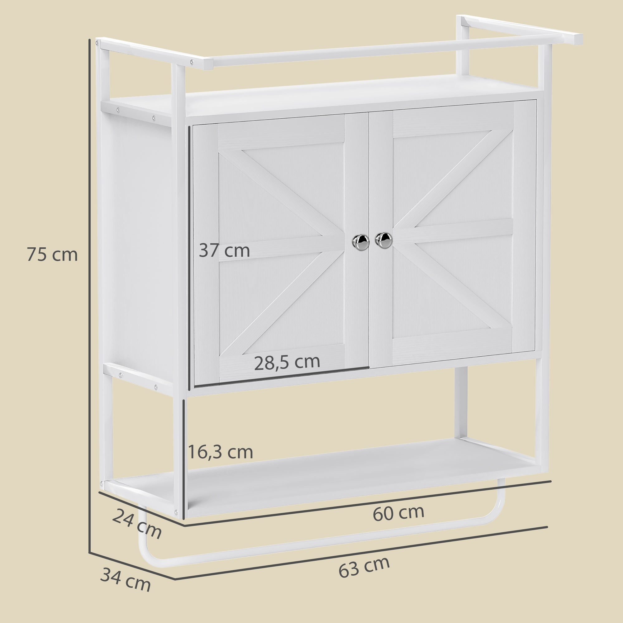 Armário de Parede Multiusos Branco 63x34x75 cm - Organização e Estilo para a sua Casa de Banho