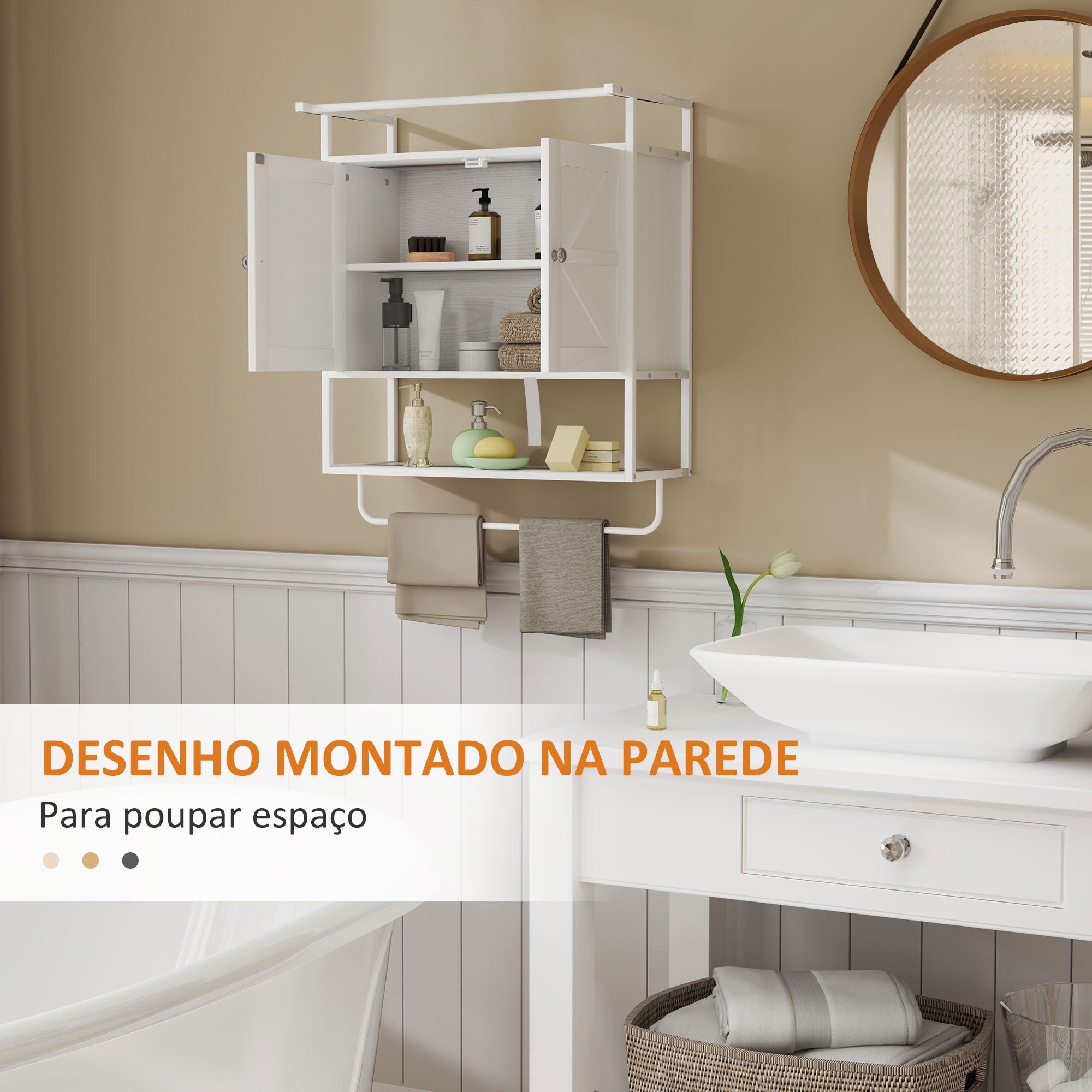 Armário de Parede Multiusos Branco 63x34x75 cm - Organização e Estilo para a sua Casa de Banho