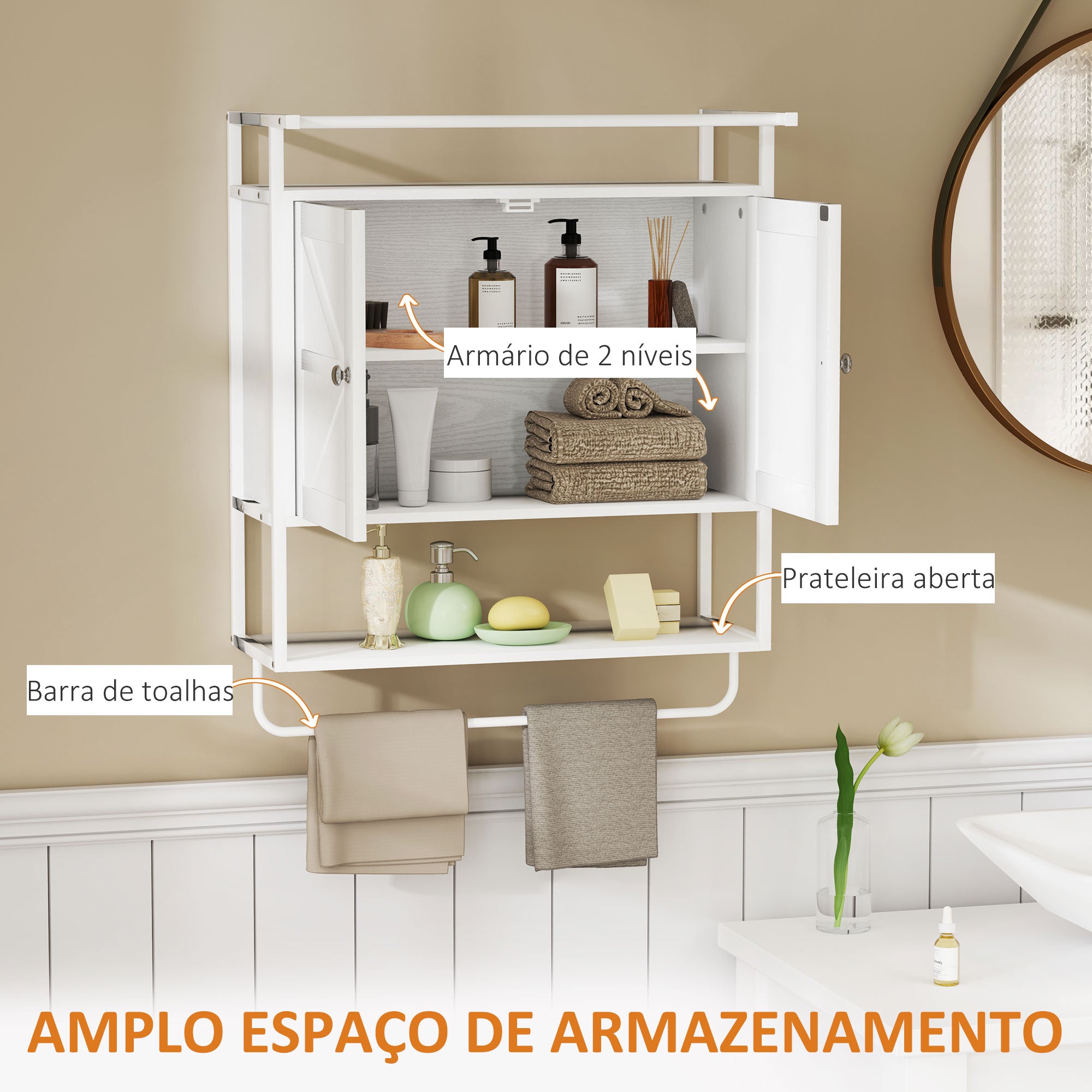 Armário de Parede Multiusos Branco 63x34x75 cm - Organização e Estilo para a sua Casa de Banho
