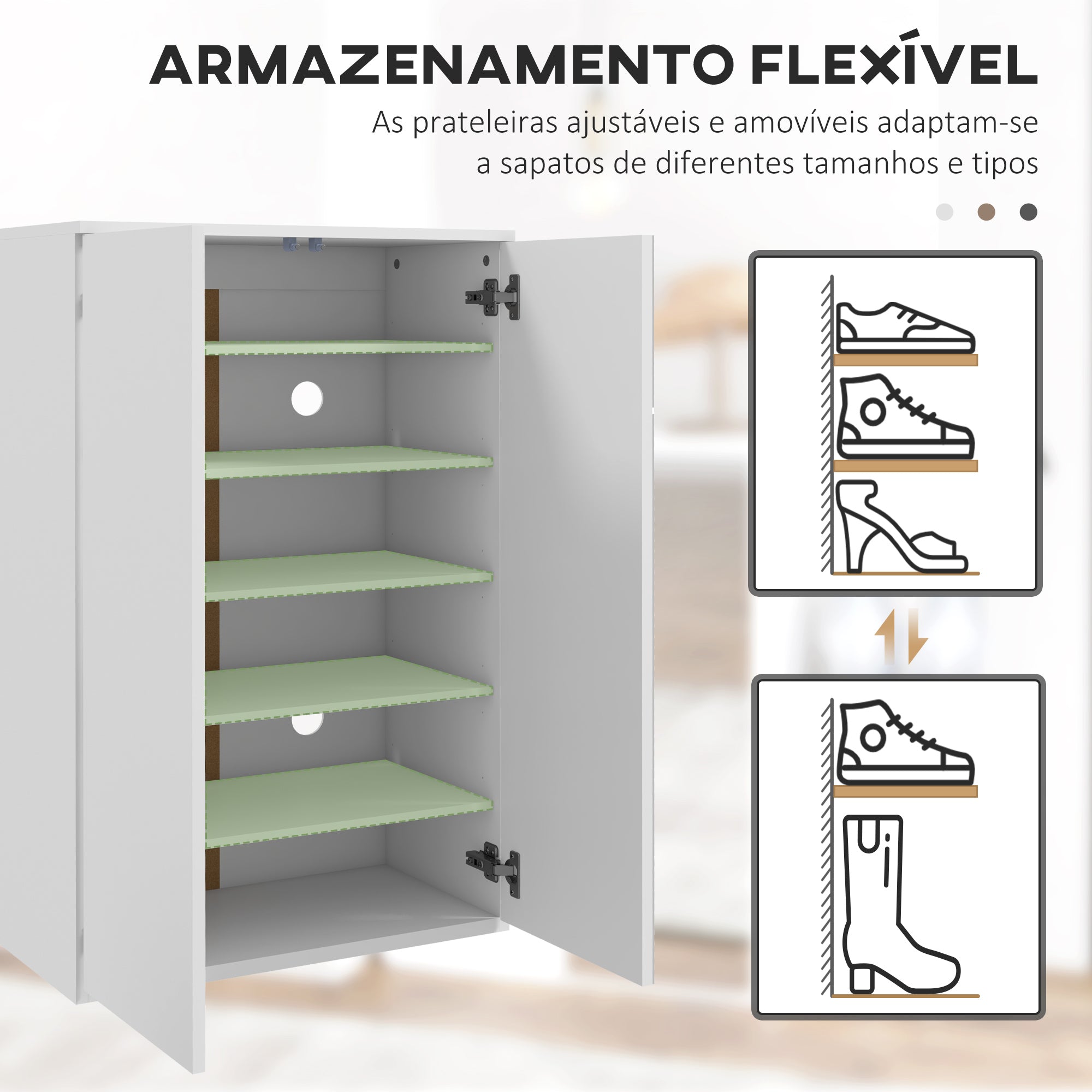Sapateira com Espelho Móvel 60x32x95 cm - Branco