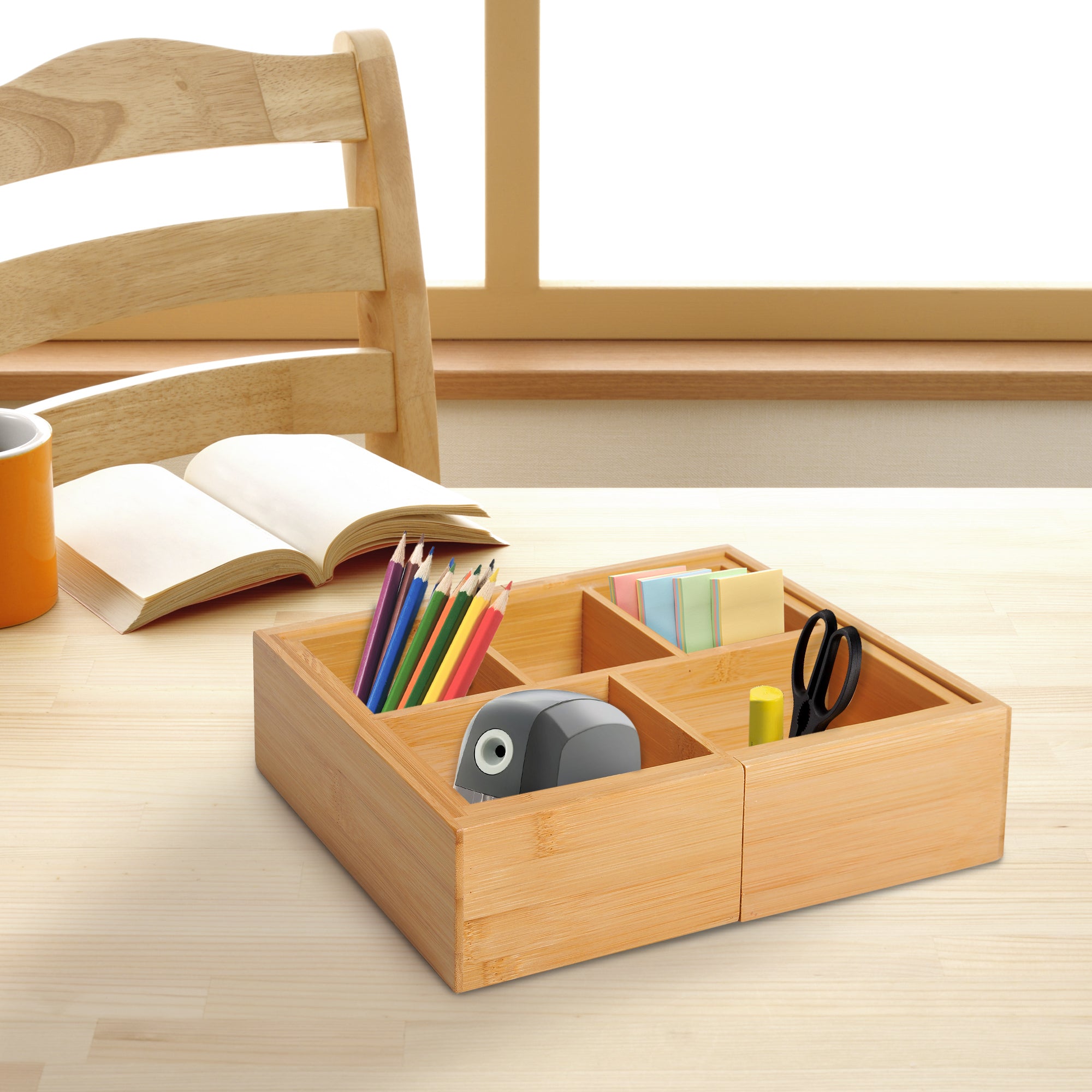 Organizador de Escritório Extensível Bambu Natural 24,6-41x17,6x7 cm
