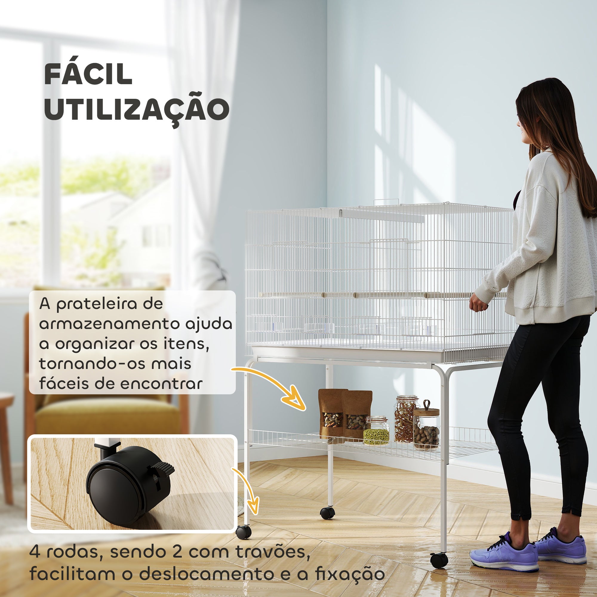 Gaiola para Pássaros com Divisória 94x57x128 cm - Branco