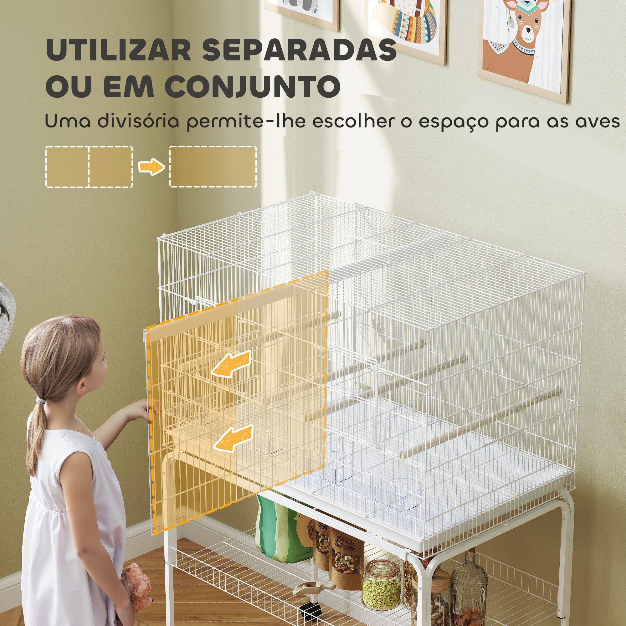 Gaiola para Pássaros com Divisória 94x57x128 cm - Branco