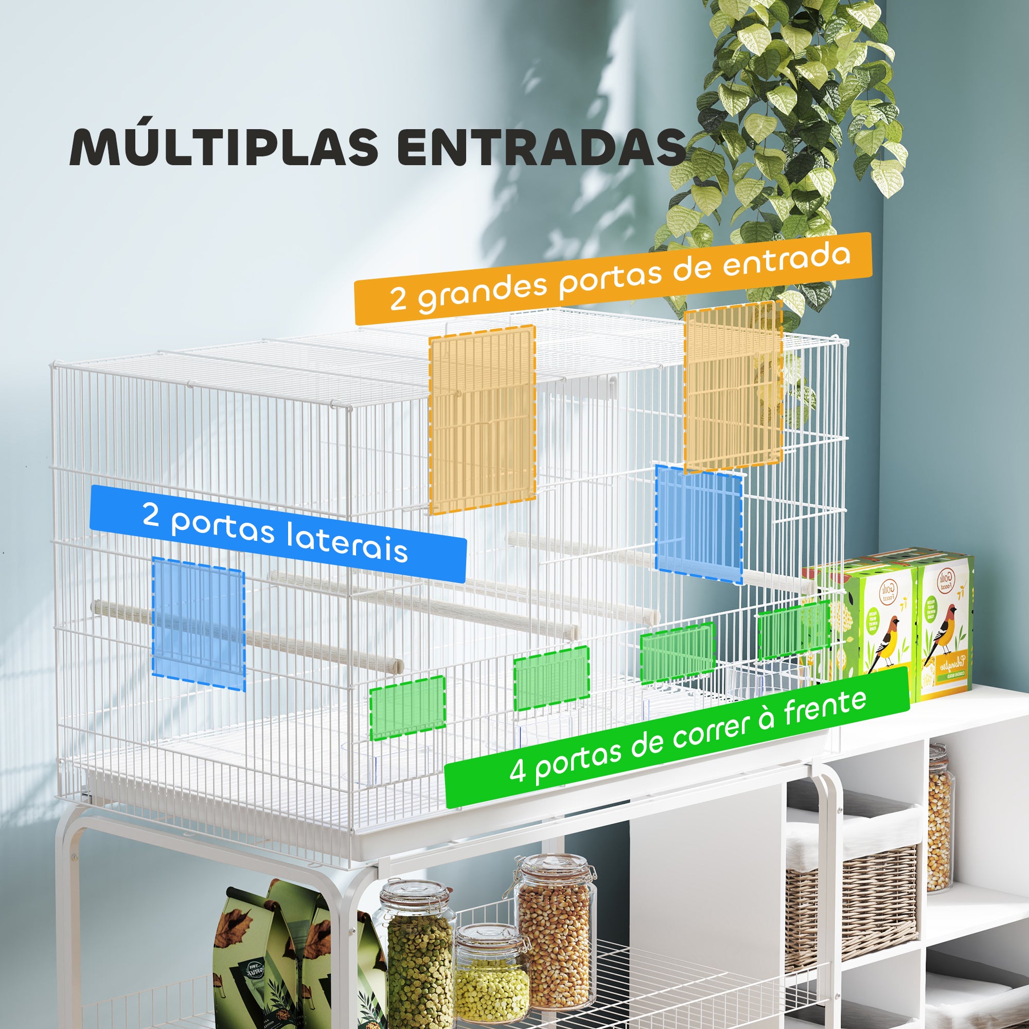 Gaiola para Pássaros com Divisória 94x57x128 cm - Branco