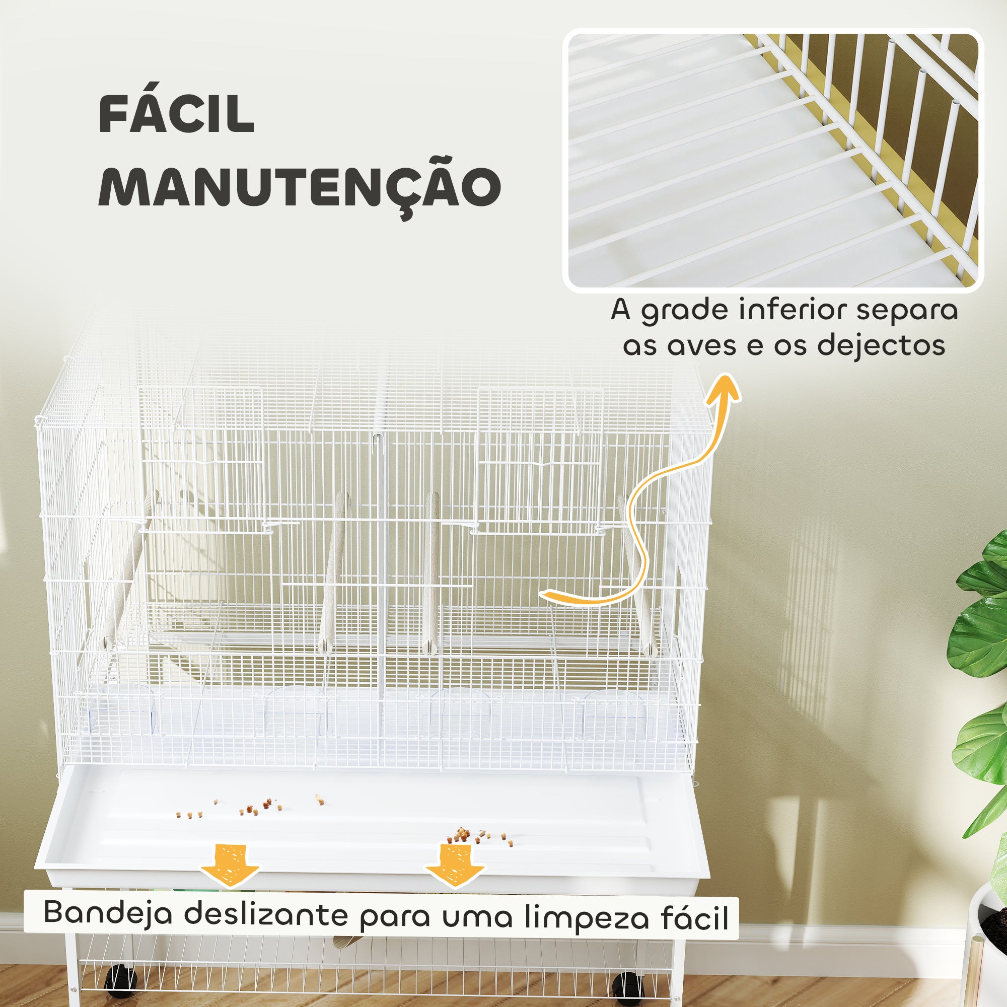 Gaiola para Pássaros com Divisória 94x57x128 cm - Branco