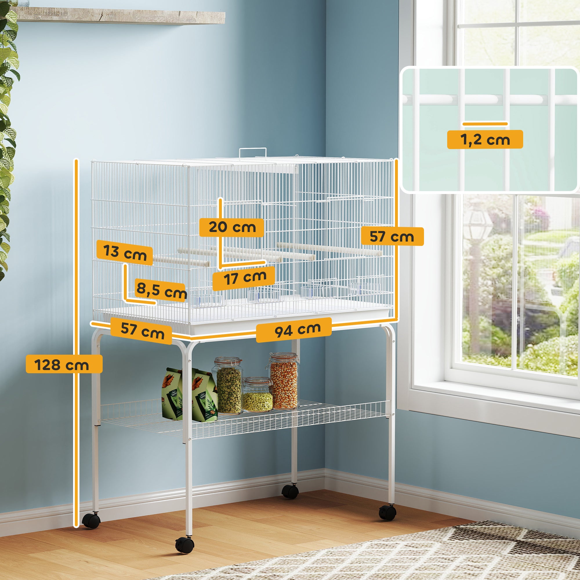 Gaiola para Pássaros com Divisória 94x57x128 cm - Branco