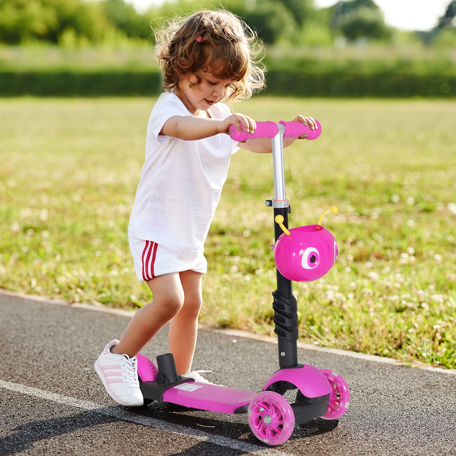 Trotinete para Crianças 3 Rodas com Assento Removível 62x25x72,5 cm - Cor Rosa