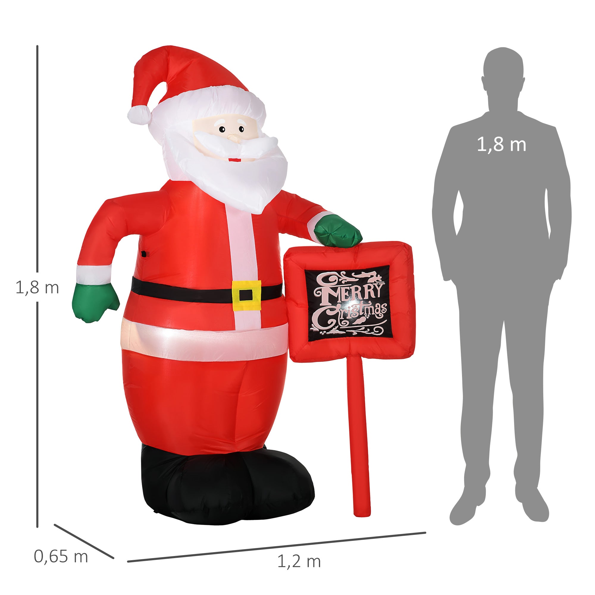 Decoração de Natal Pai Natal Insuflável – 120x65x180 cm – Vermelho – Tecido de poliéster