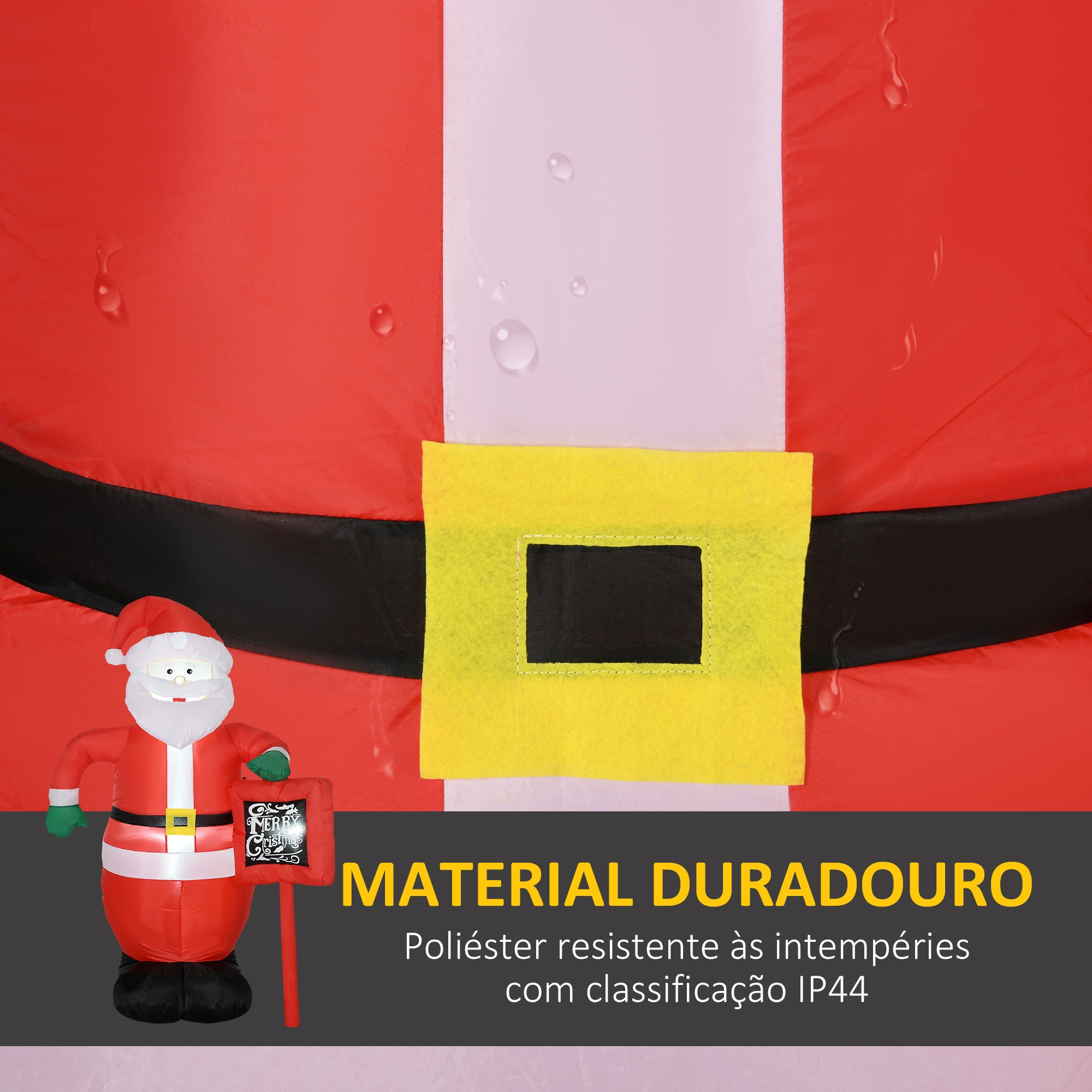 Decoração de Natal Pai Natal Insuflável – 120x65x180 cm – Vermelho – Tecido de poliéster