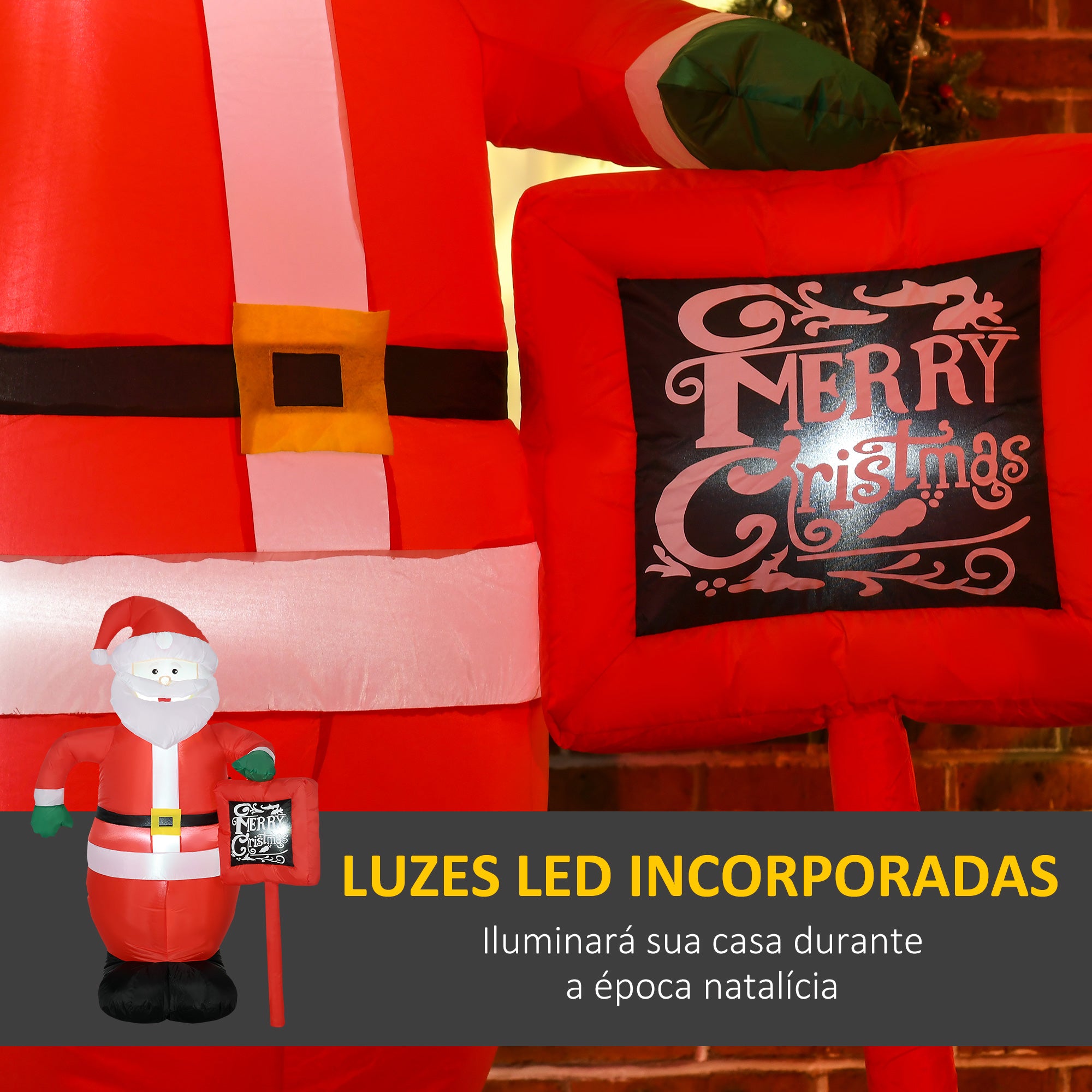 Decoração de Natal Pai Natal Insuflável – 120x65x180 cm – Vermelho – Tecido de poliéster