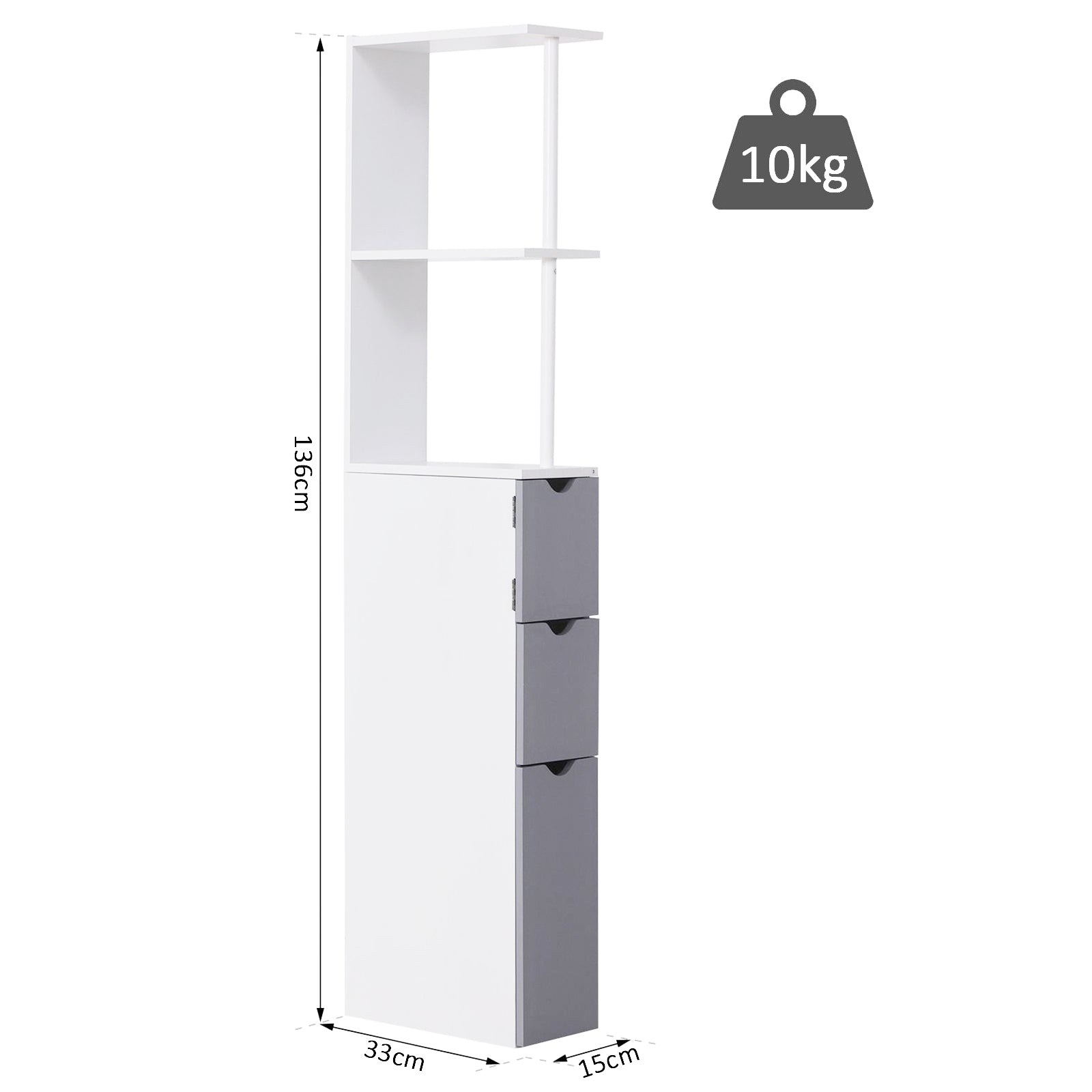 Armário Compacto de Casa de Banho 15x33x136,5 cm - Branco e Cinza