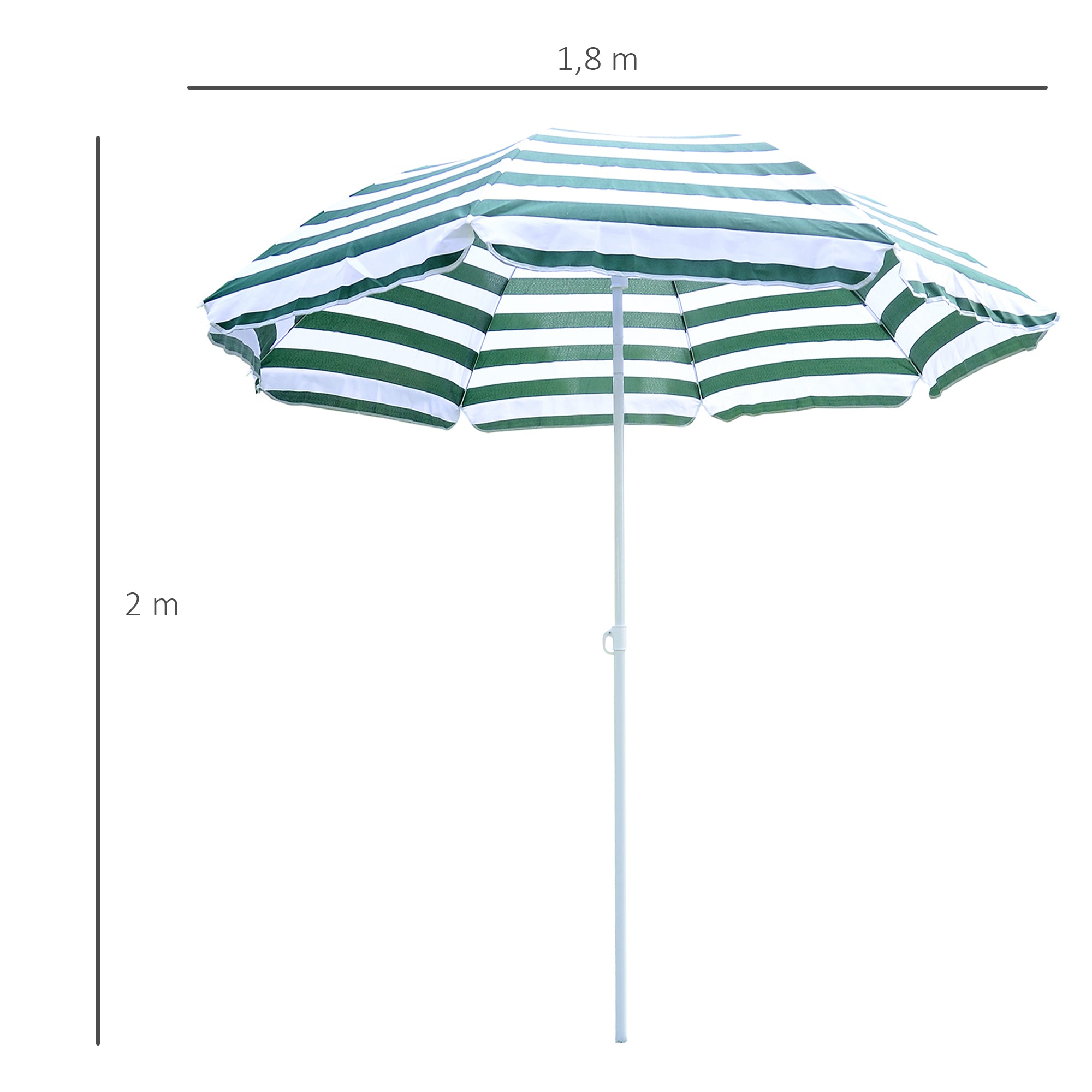 Chapéu de Sol de Praia – Ø180cm – Verde e Branco – Metal e Poliéster