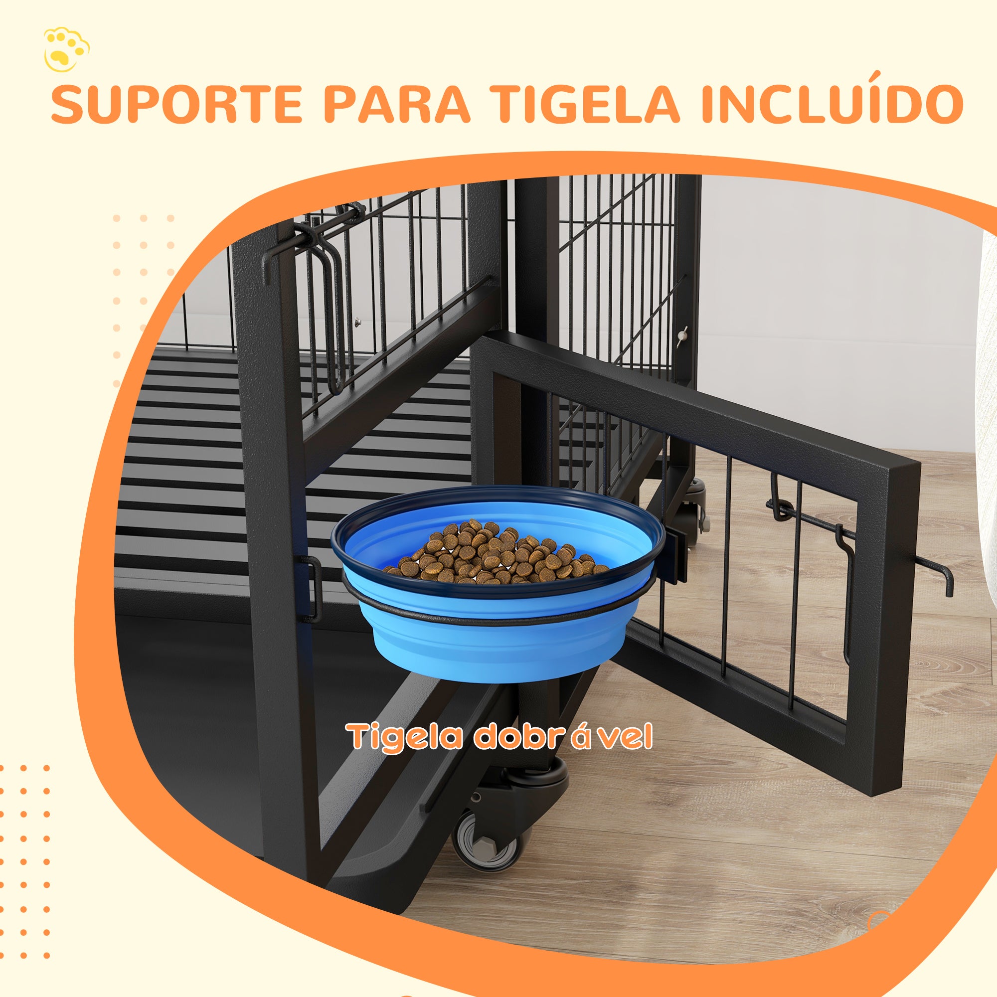 Gaiola para Cães com Tigela Rotativa e Rodas 92x62x73 cm - Preto