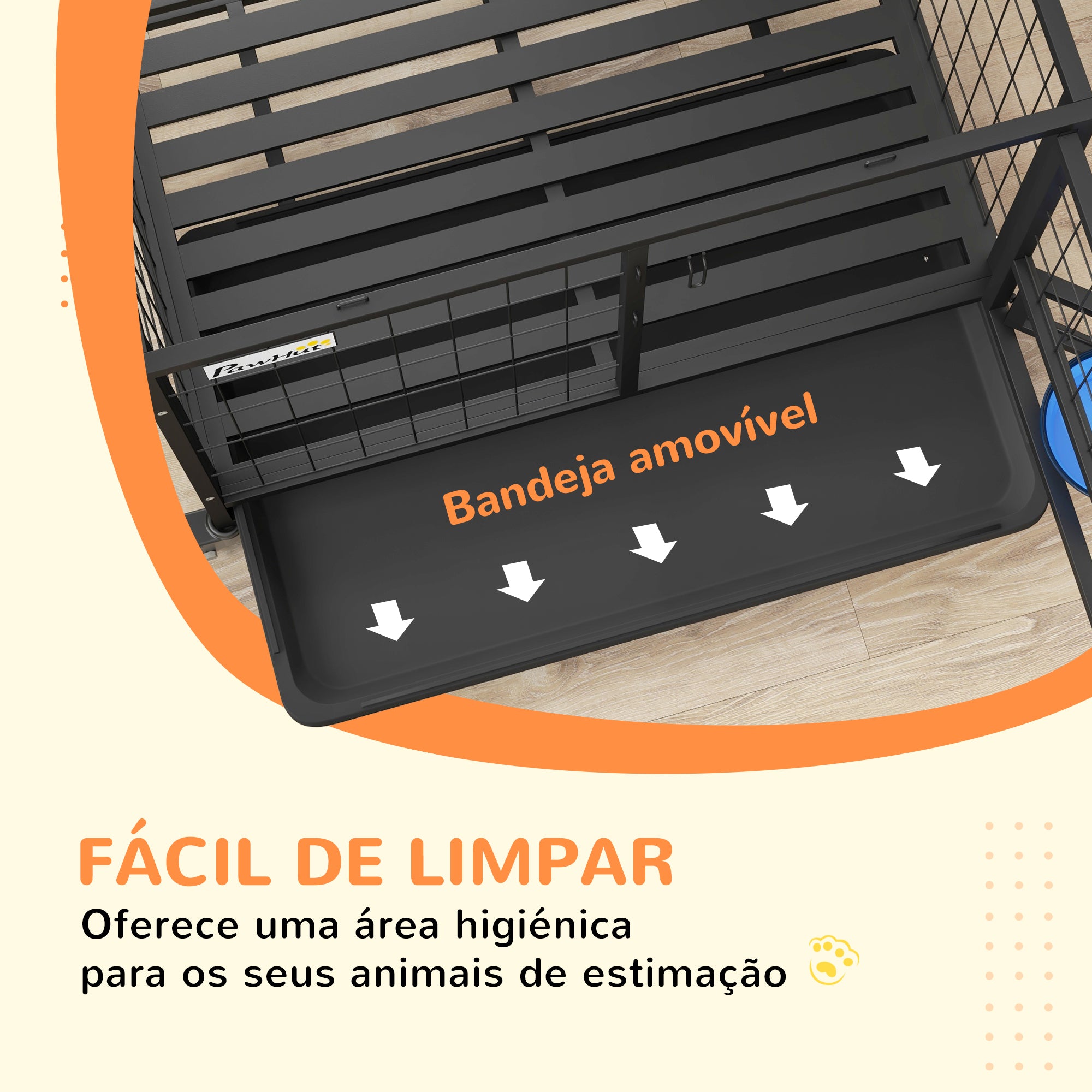 Gaiola para Cães com Tigela Rotativa e Rodas 92x62x73 cm - Preto