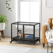 Gaiola para Cães com Tigela Rotativa e Rodas 92x62x73 cm - Preto