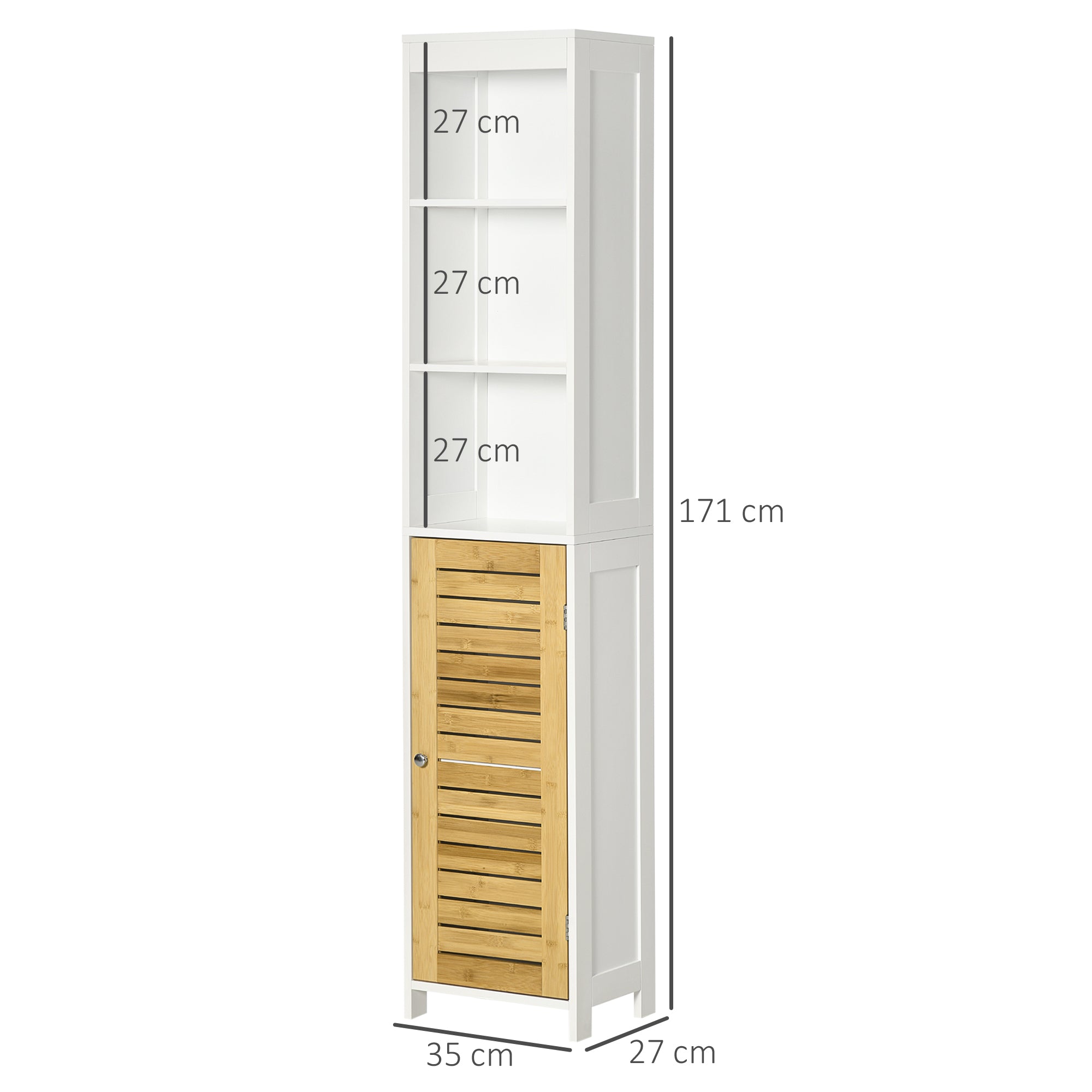 Coluna de Casa de Banho Compacta Branco e Madeira 35x27x171 cm