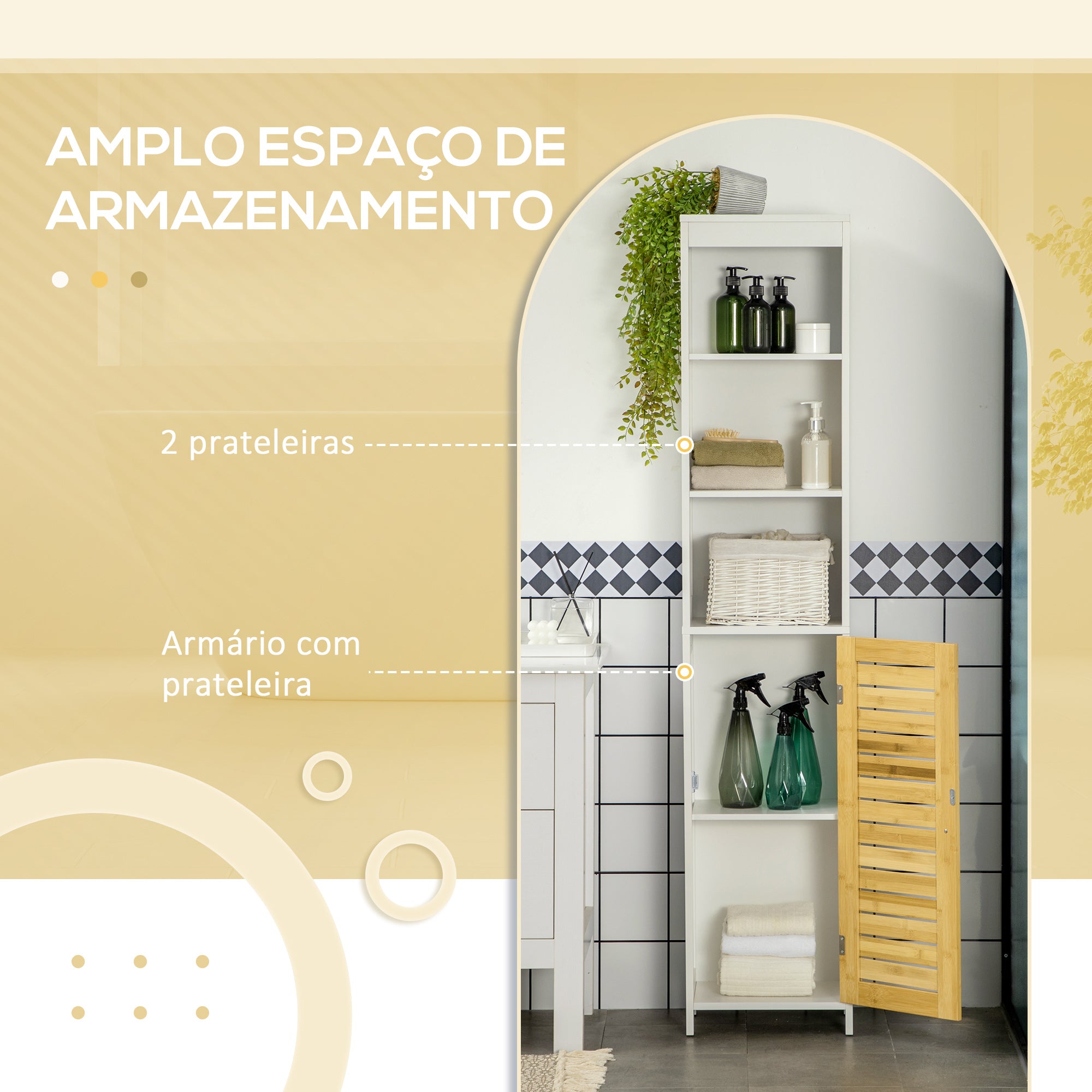 Coluna de Casa de Banho Compacta Branco e Madeira 35x27x171 cm