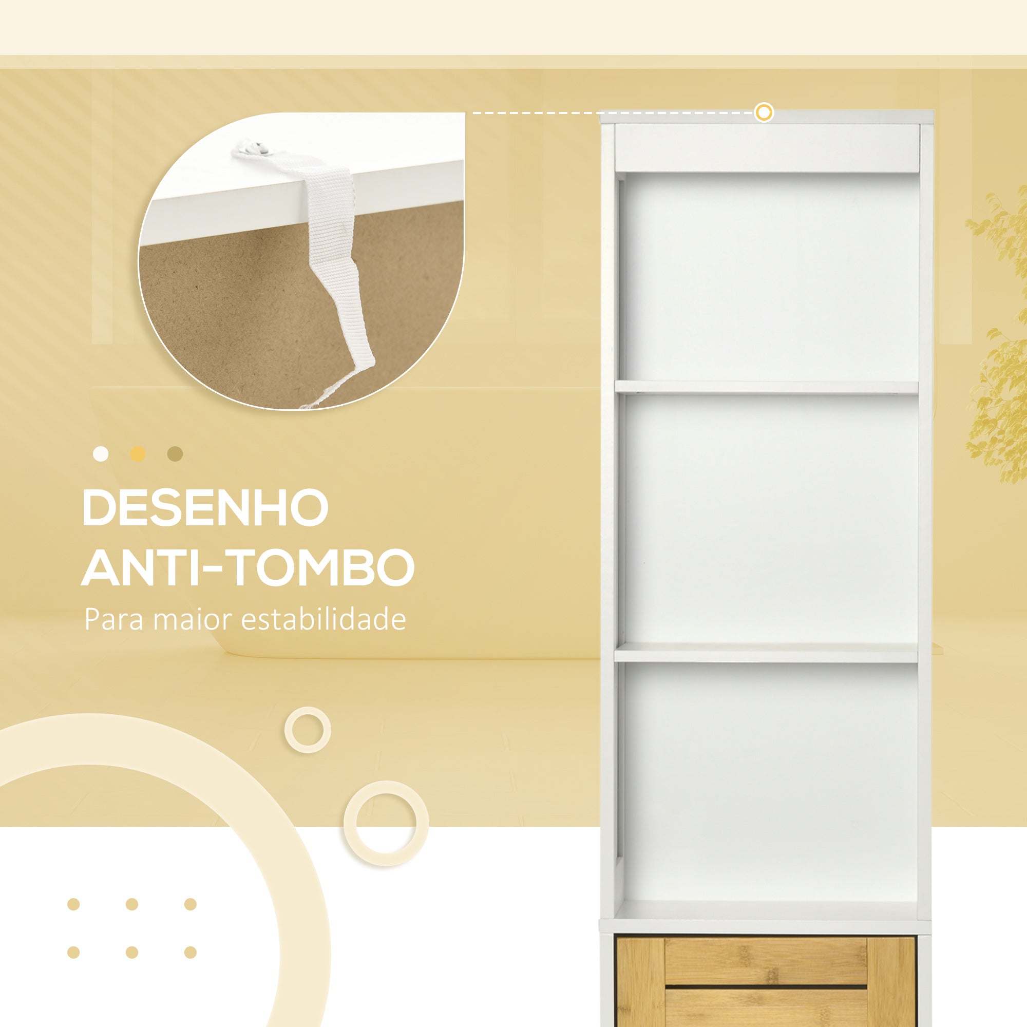 Coluna de Casa de Banho Compacta Branco e Madeira 35x27x171 cm