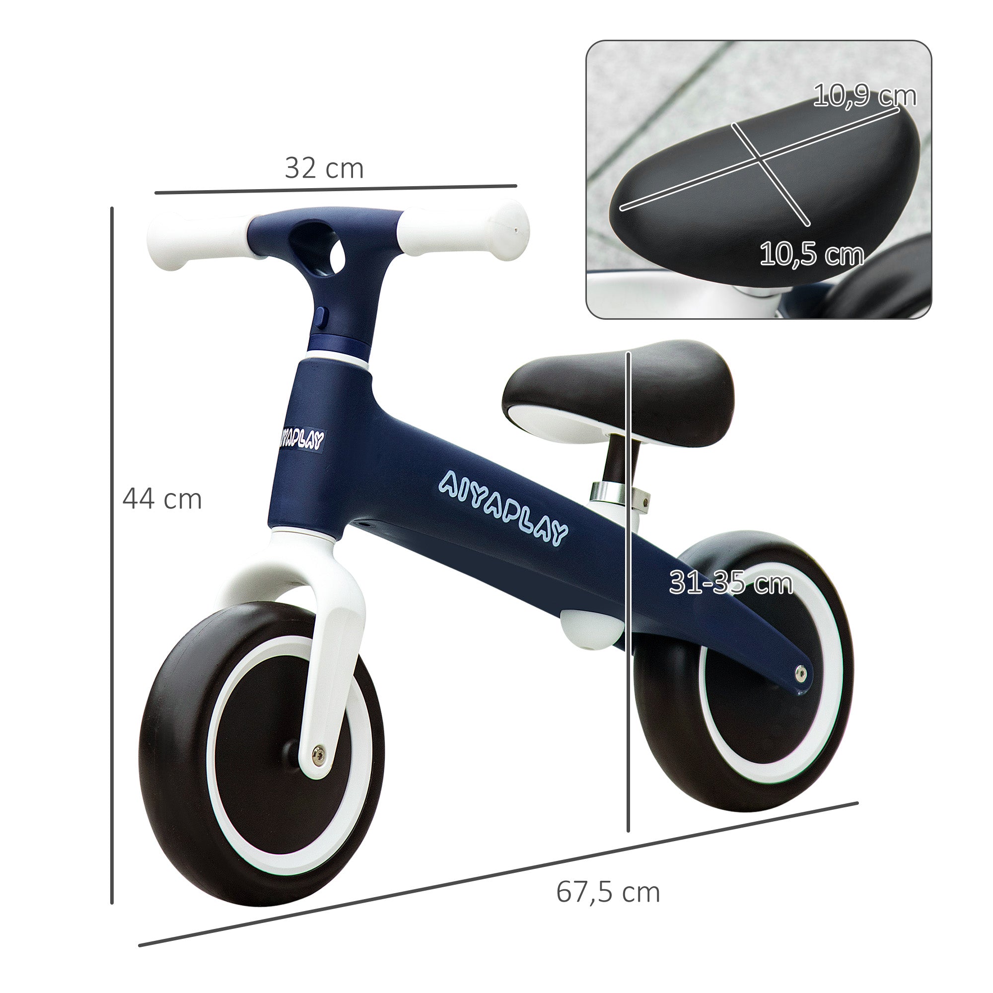 Bicicleta de Equilíbrio Azul 67,5x32x44 cm para Crianças de 18-36 Meses