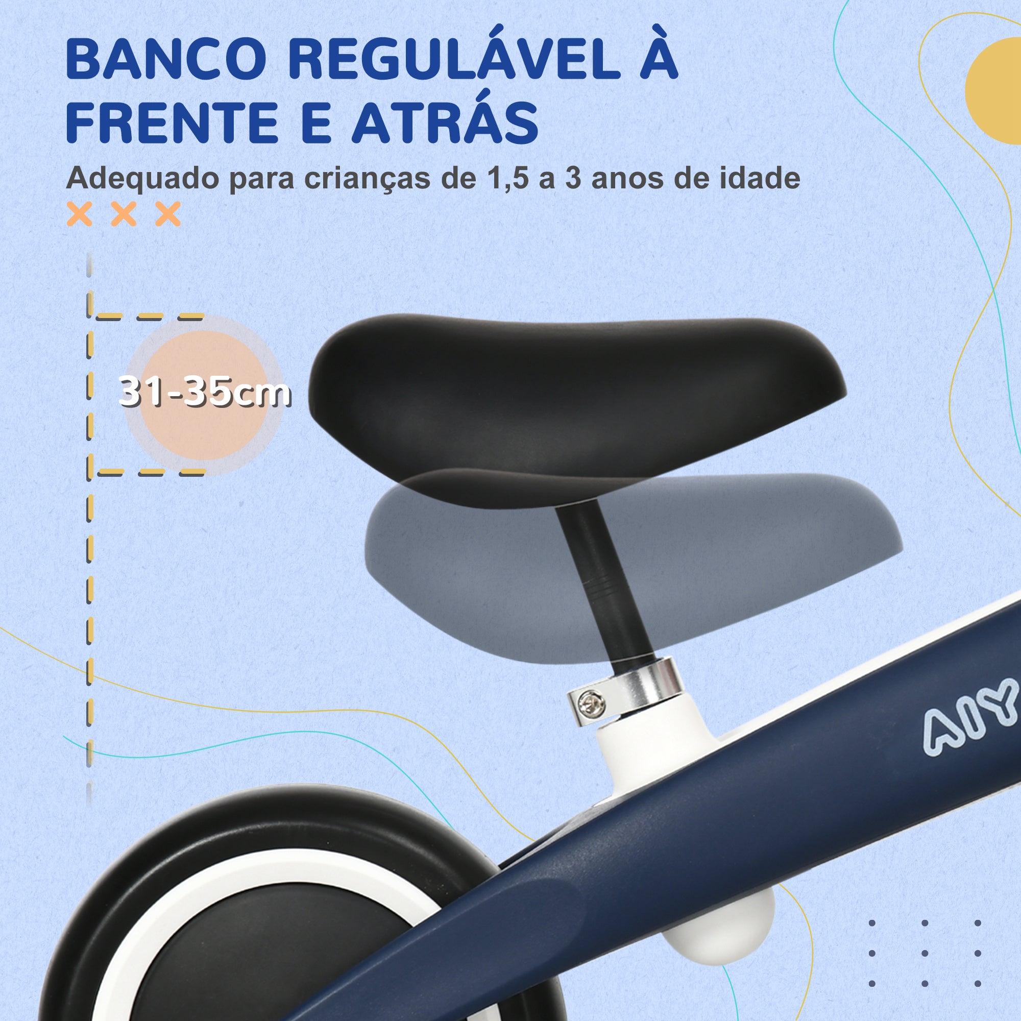 Bicicleta de Equilíbrio Azul 67,5x32x44 cm para Crianças de 18-36 Meses