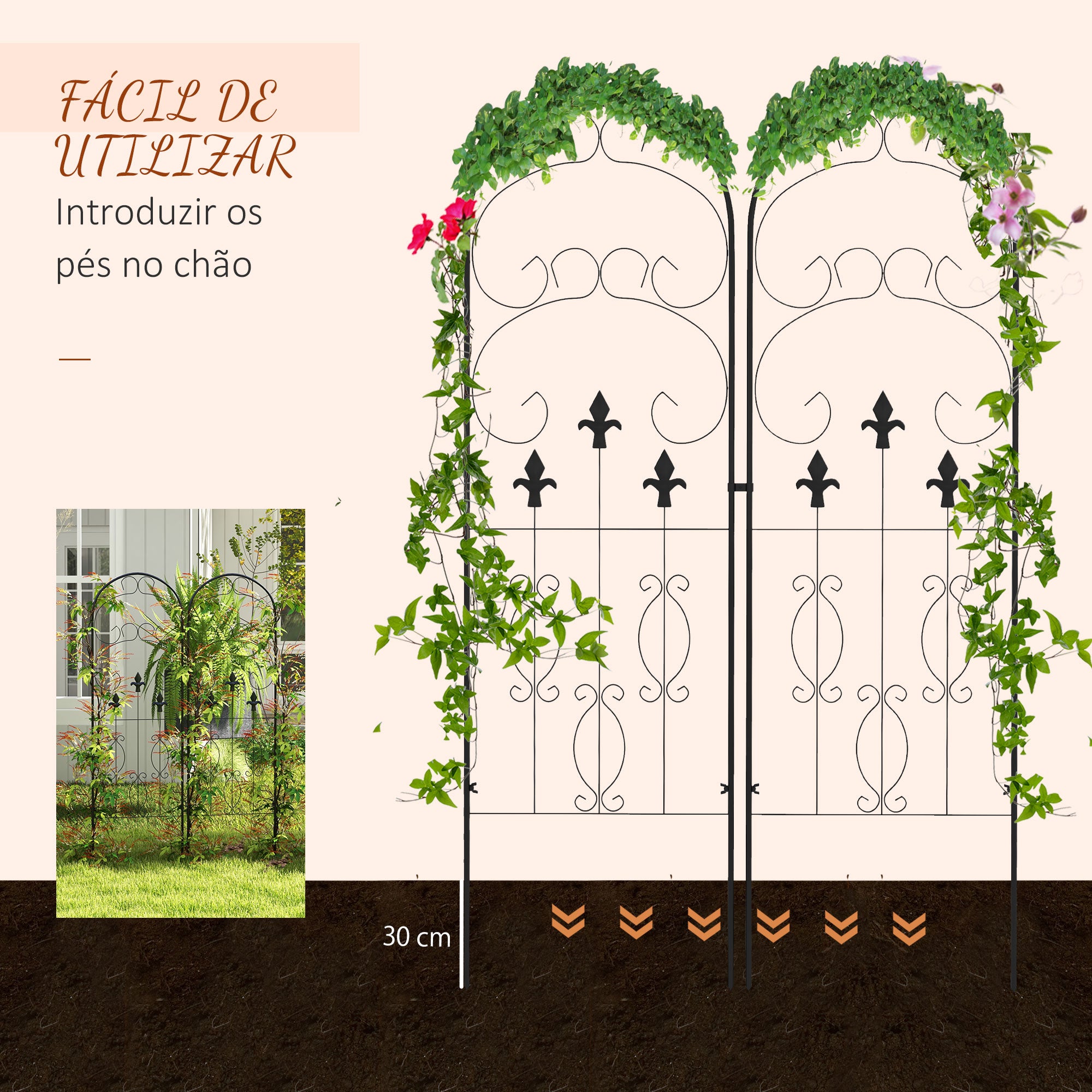 Treliças de Jardim Suportes para Trepadeiras 45x150 cm - Cor Preto