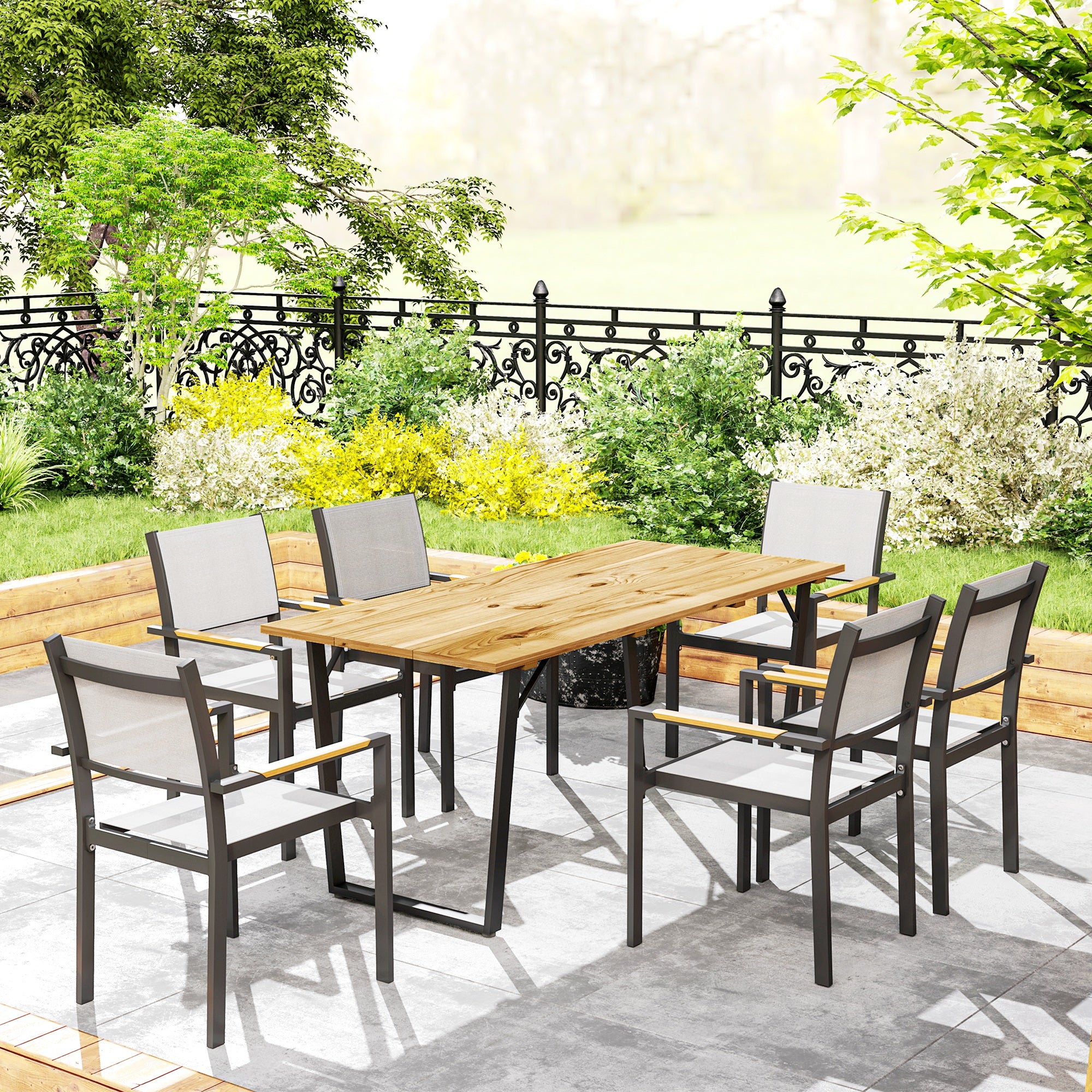 Mesa de Jardim Retangular 175x80x75 cm - Madeira e Preto