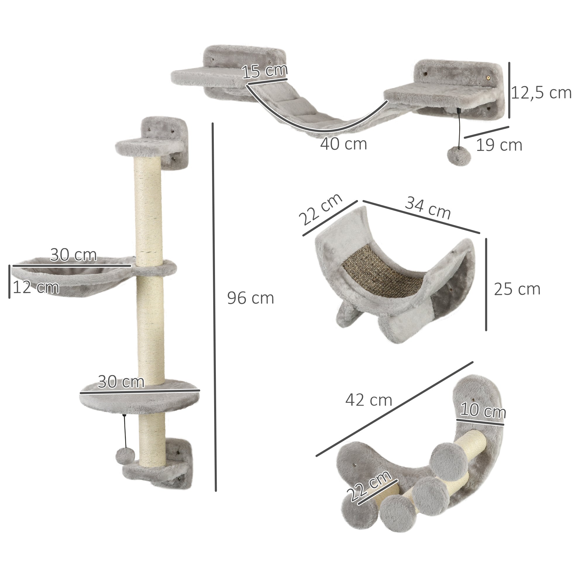 Conjunto de Prateleiras para Gatos Ø30×96 cm - Cinza e Bege