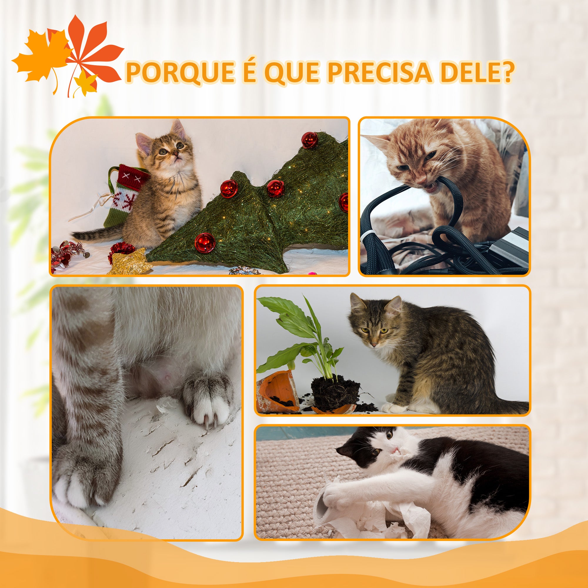 Arranhador para Gatos Chão ao Teto Laranja 37x21x202-242 cm
