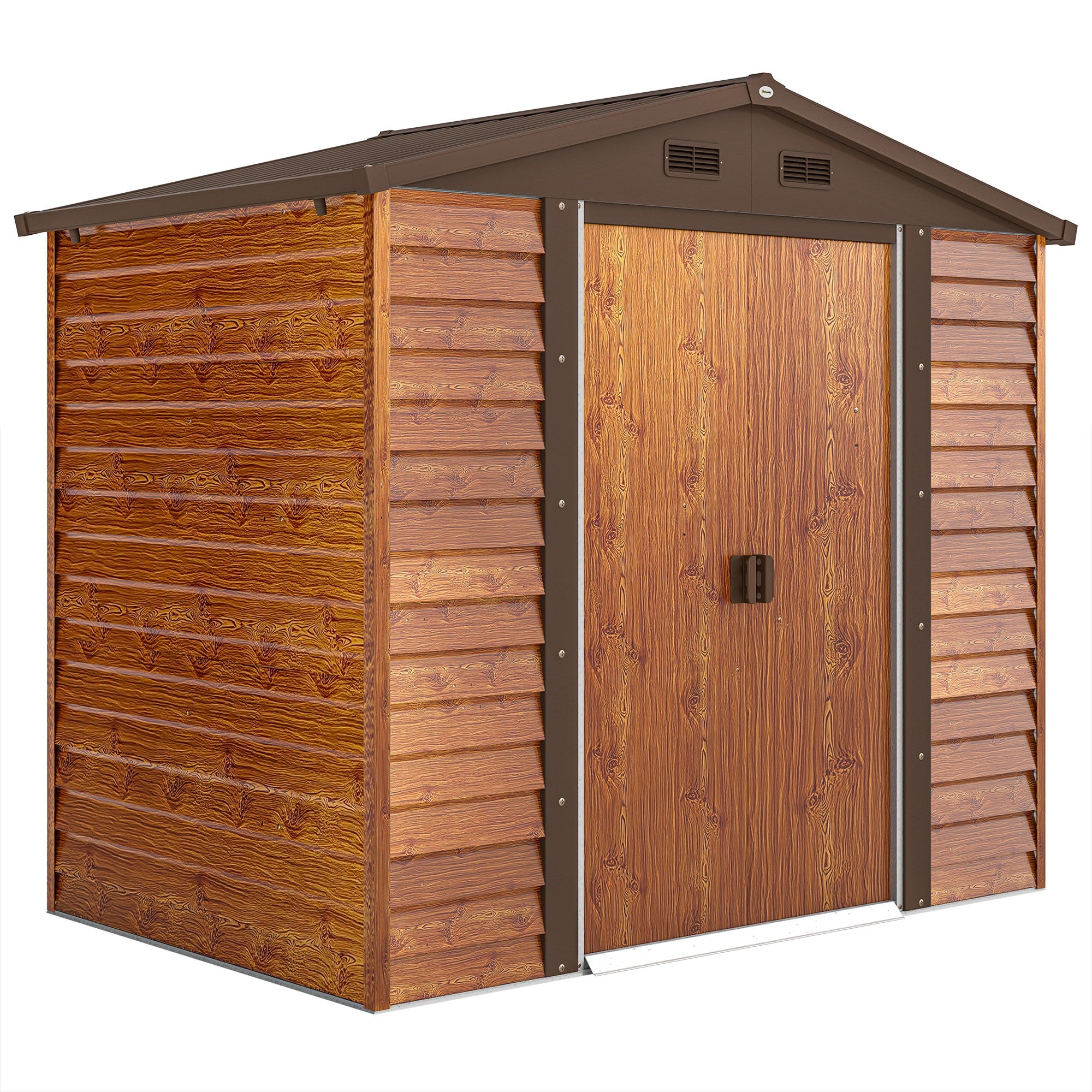 Abrigo de Jardim Metálico 152x235,7x208,7 cm - Madeira e Marrom